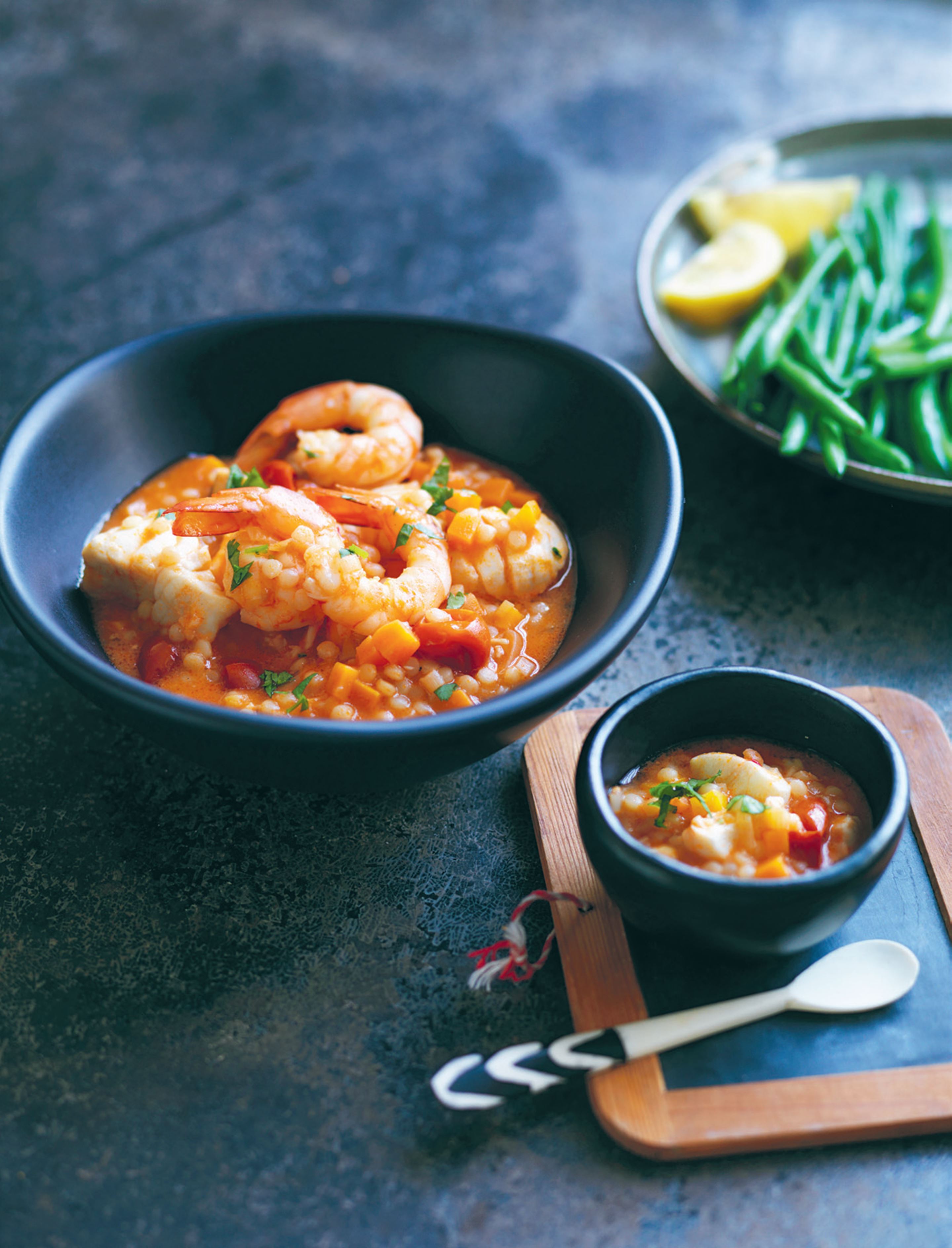 Seafood and pearl couscous stew