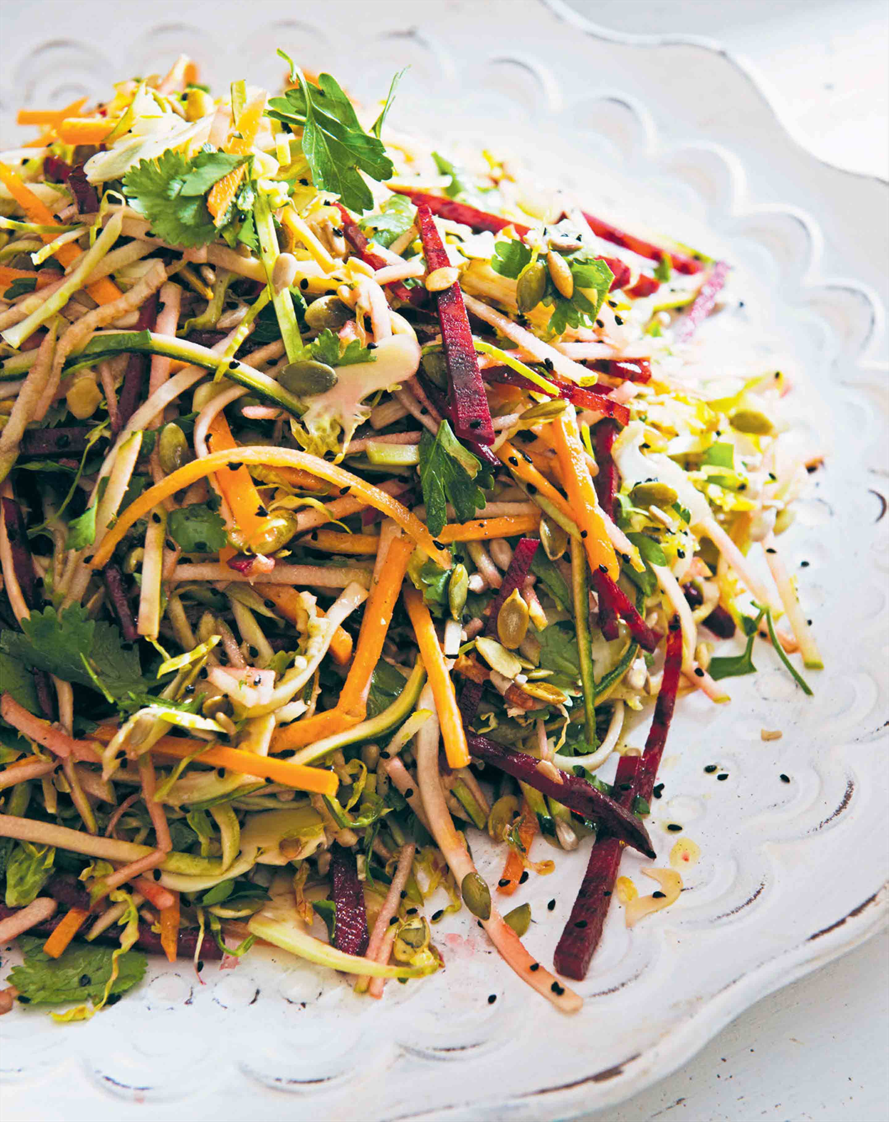 Raw vegetable salad with honey dressing