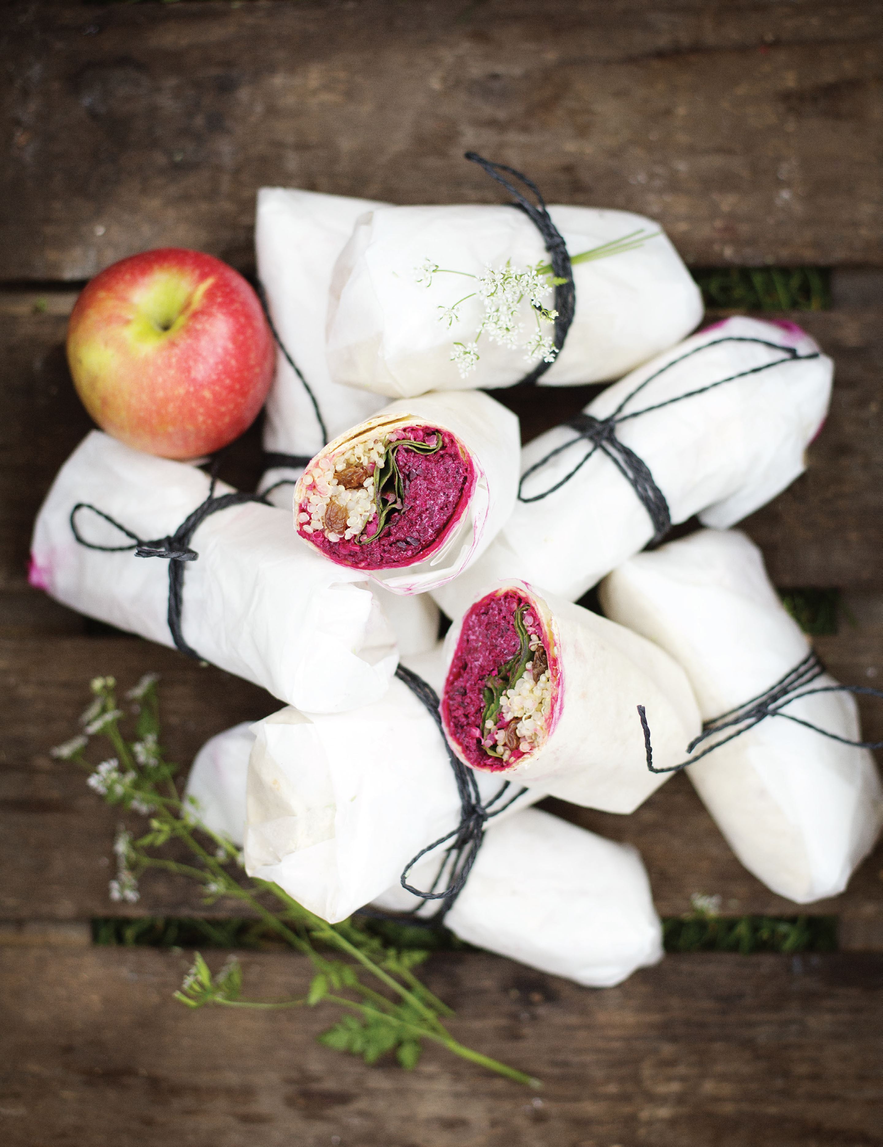 Beetroot, apple and goat’s cheese wraps