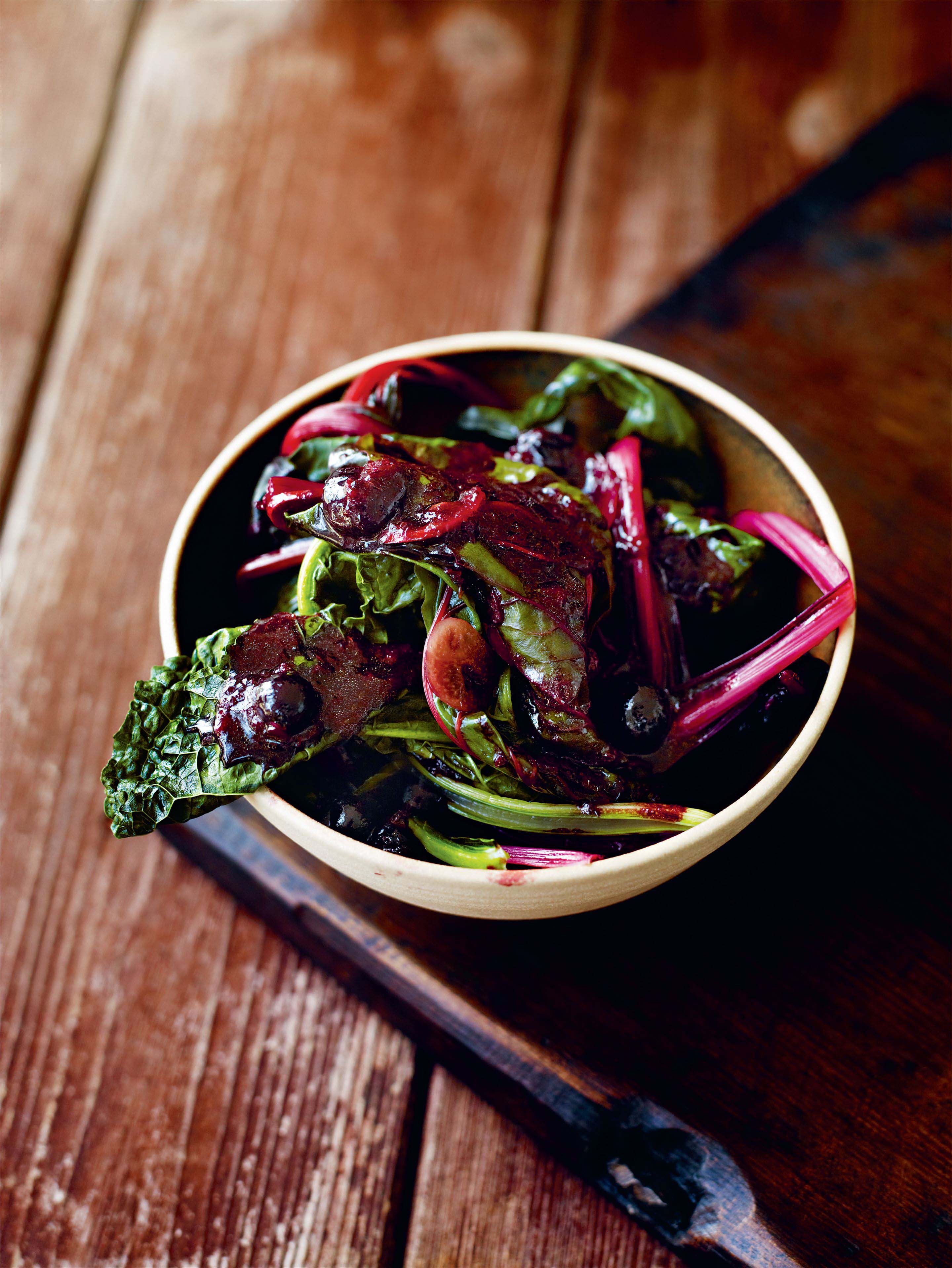 Blackcurrant greens with chilli, ginger & garlic