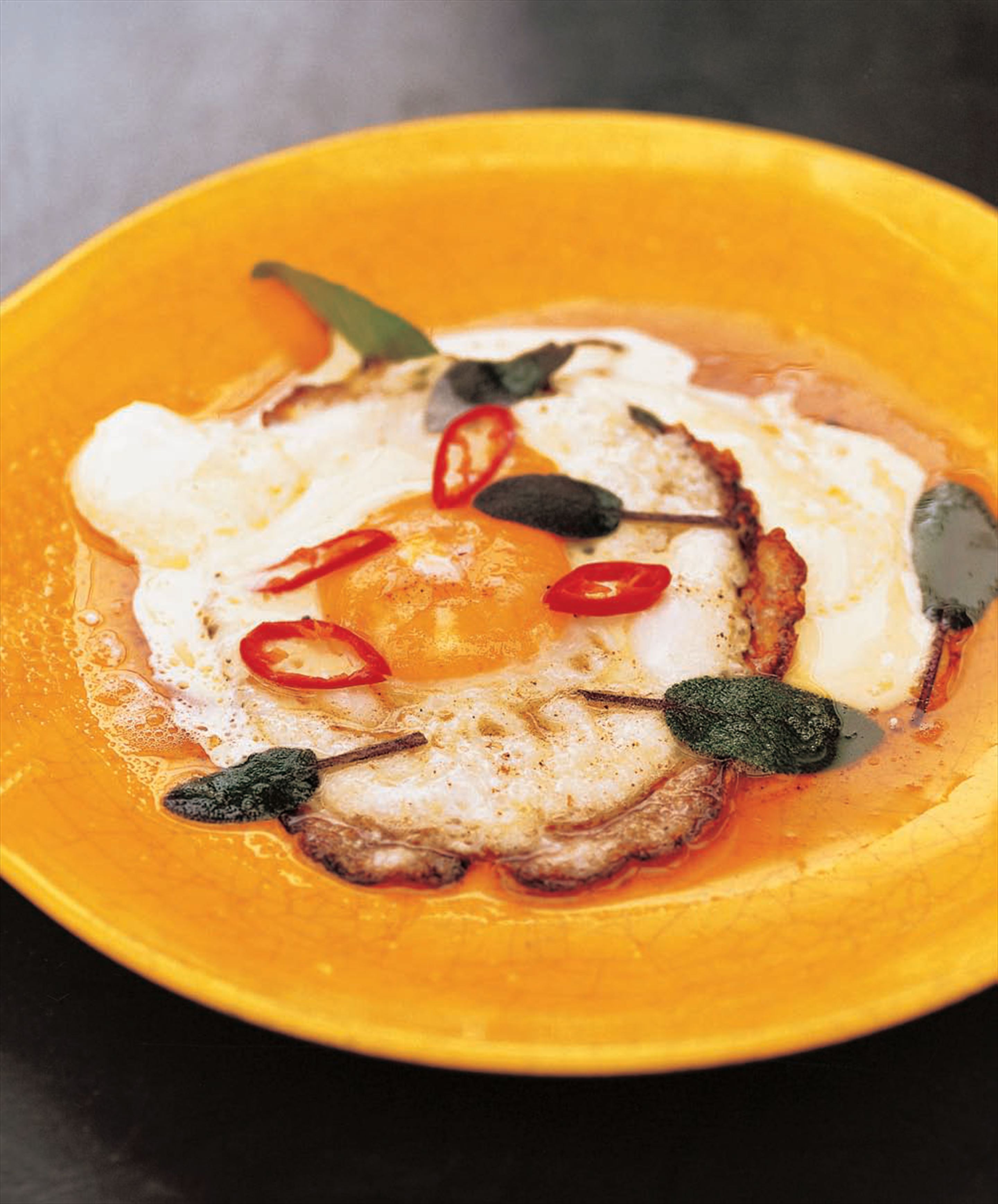 Fried egg with sage, chilli and garlicky yoghurt