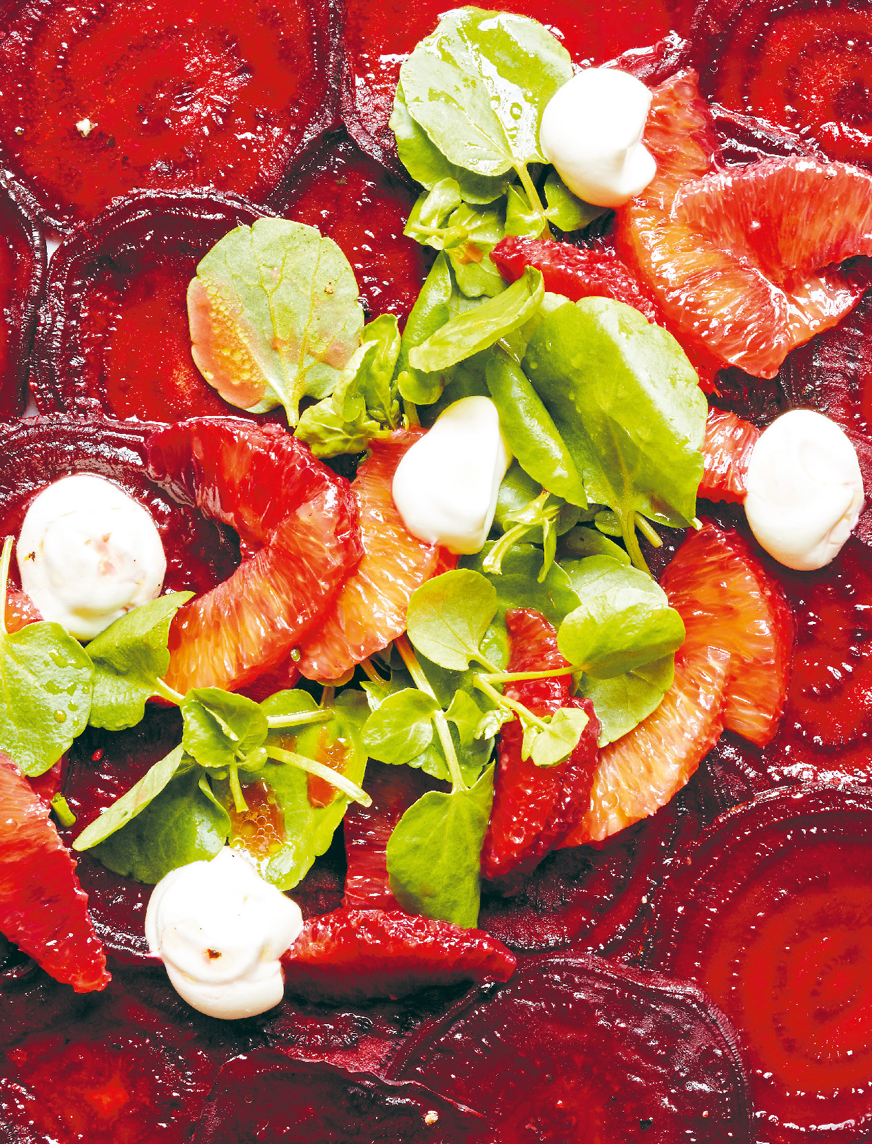 Roasted beetroot carpaccio with goat's curd and blood orange dressing