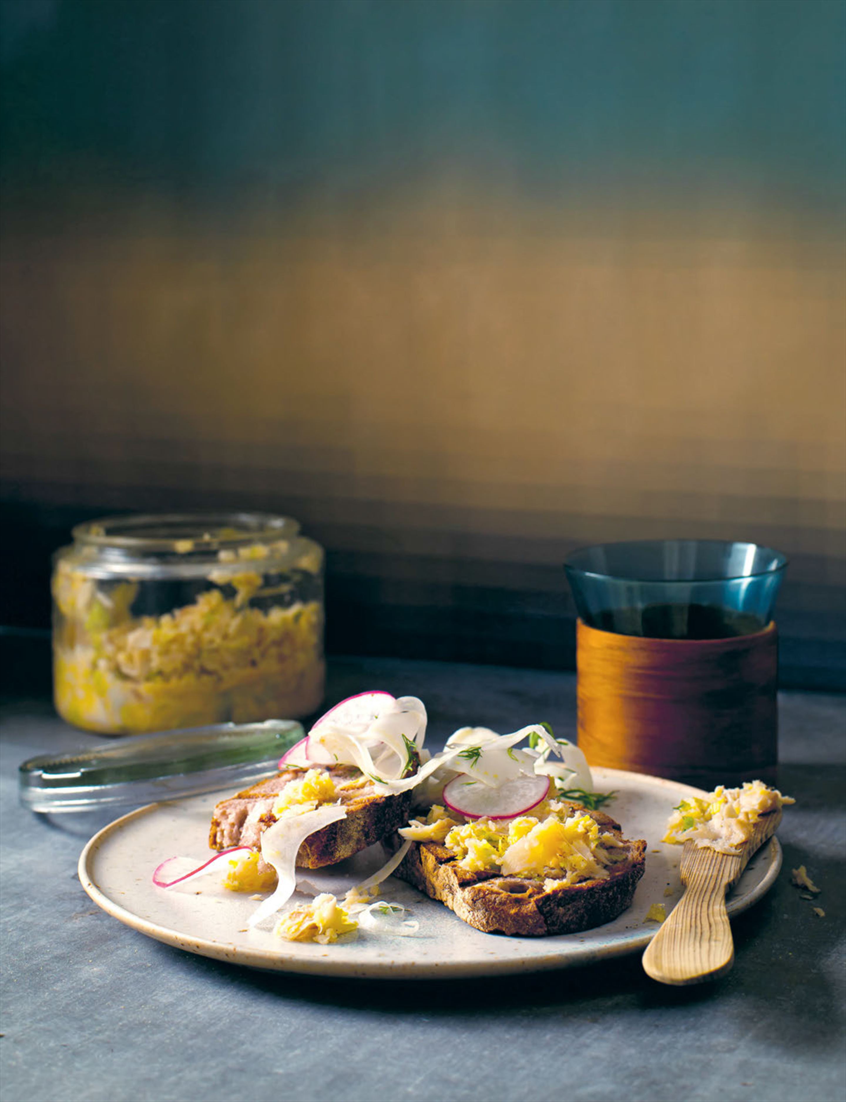 Potted trout with pickled fennel on rye