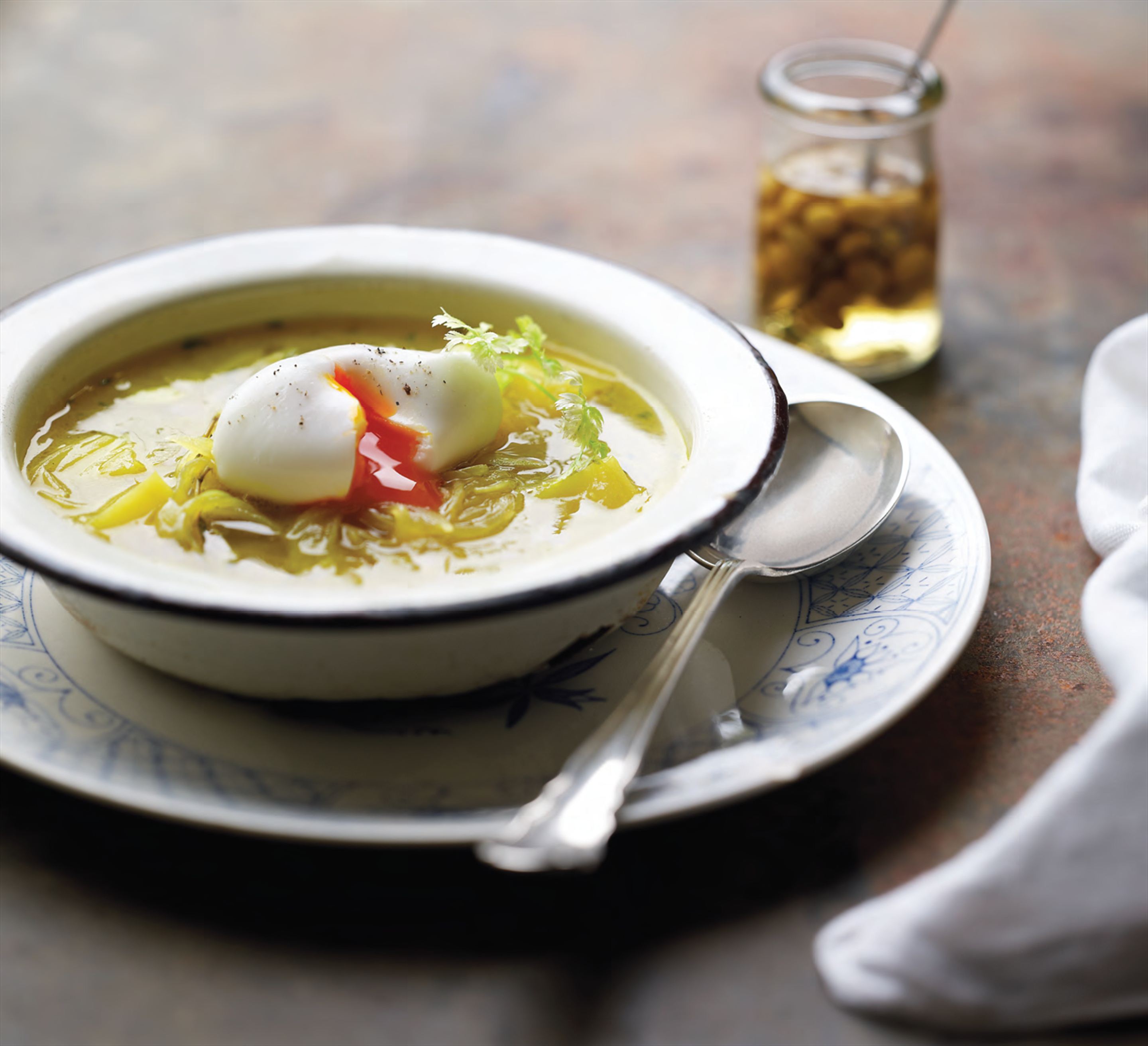 Persepolis onion soup with soft-poached eggs