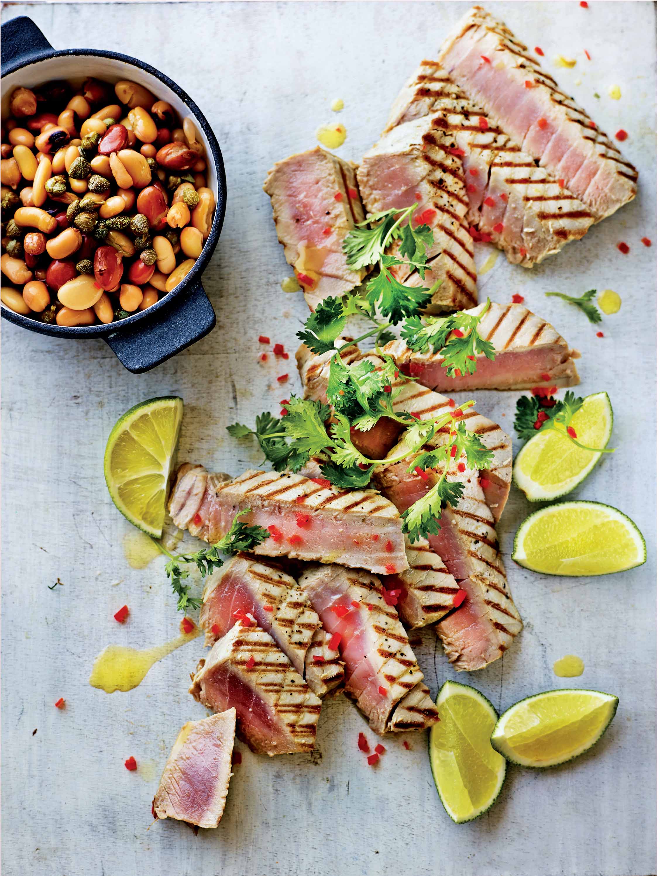 Tuna steak with herbed bean salad