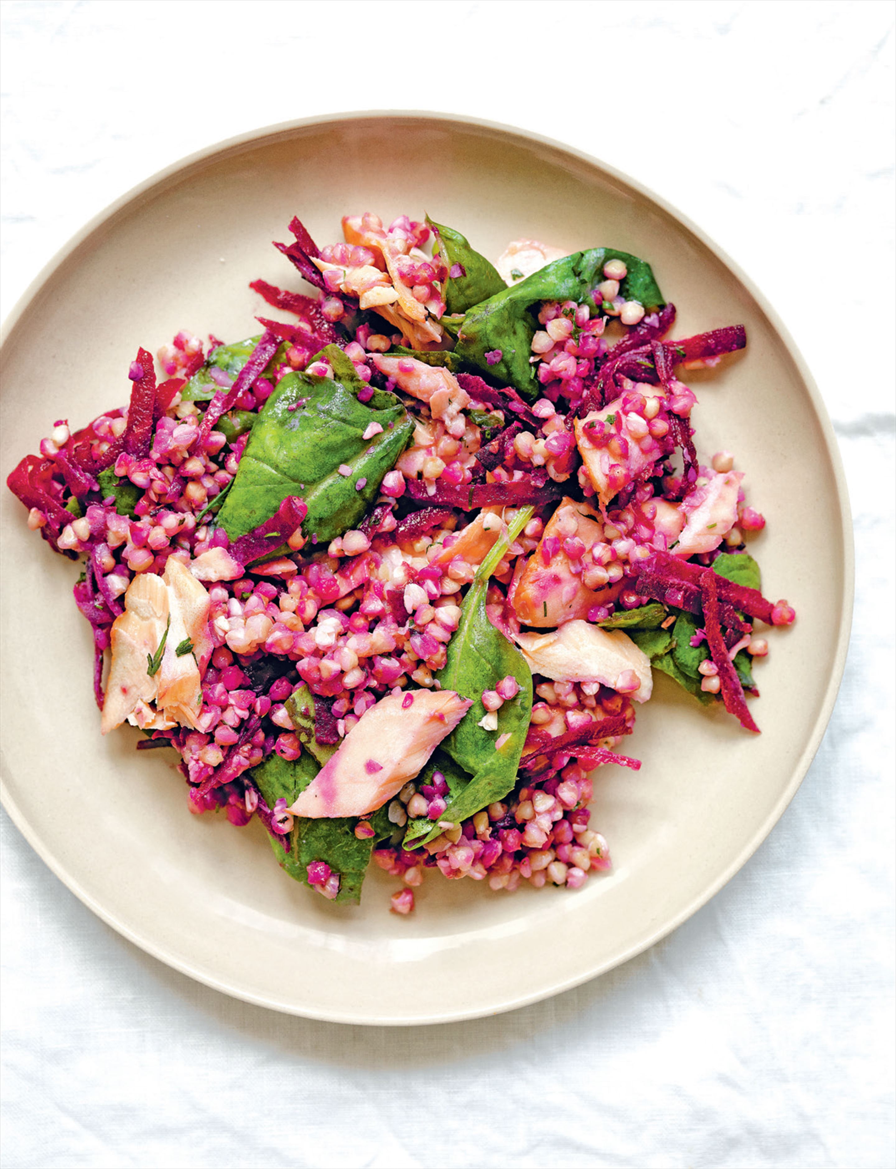 Buckwheat & salmon salad with beetroot & spinach