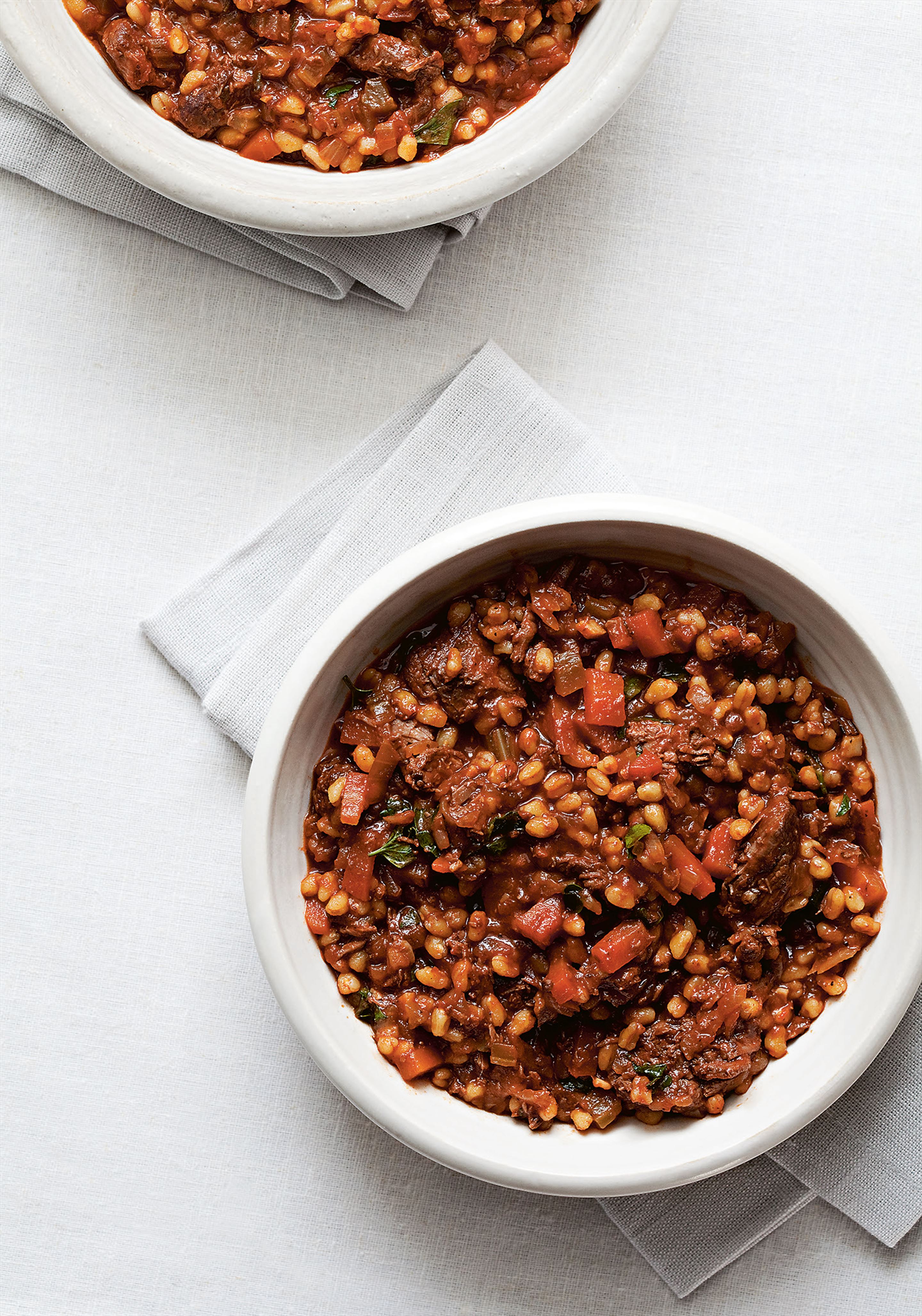 Slow-cooked venison with wheat berries