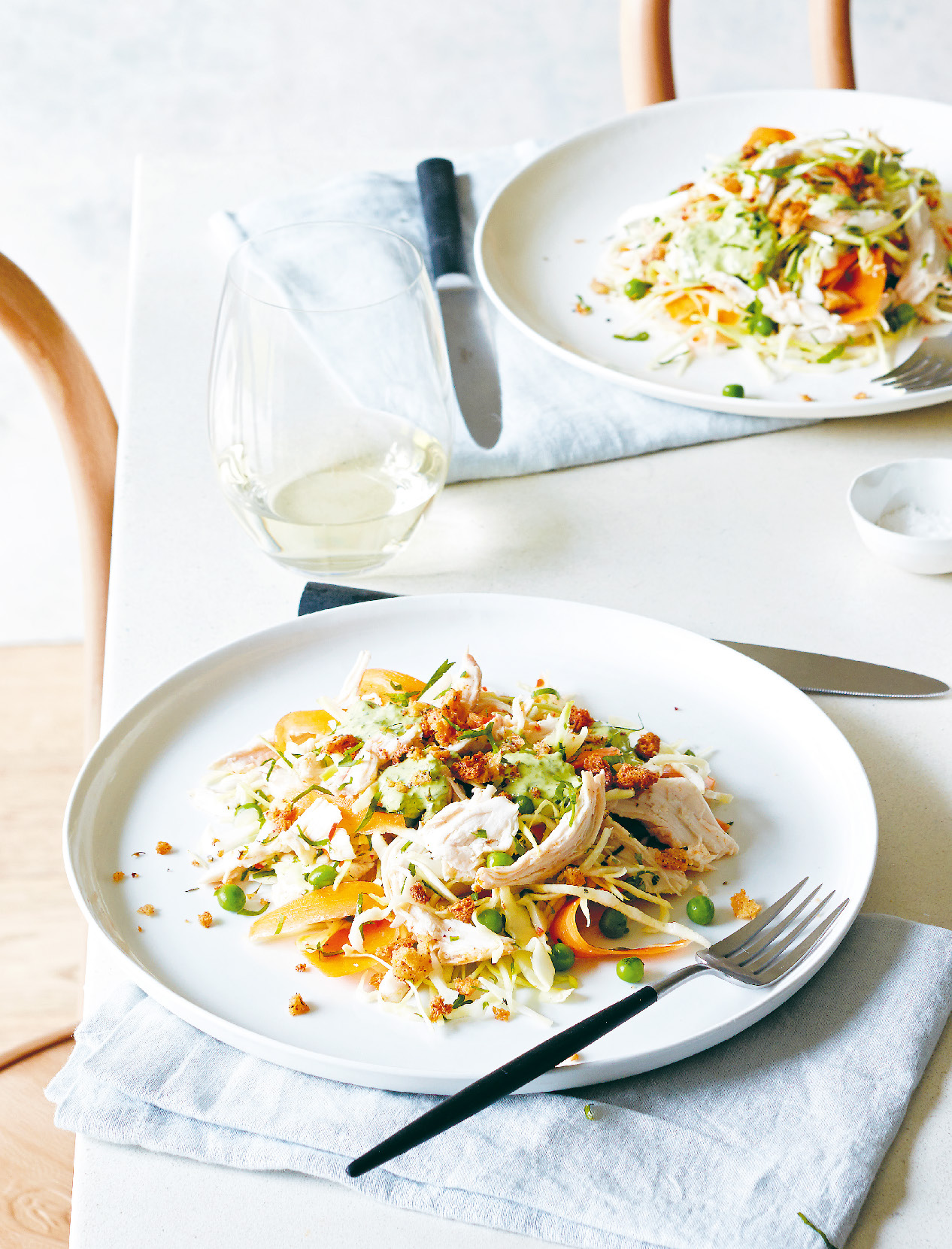 Roast chicken slaw with green goddess dressing and za'atar crumbs
