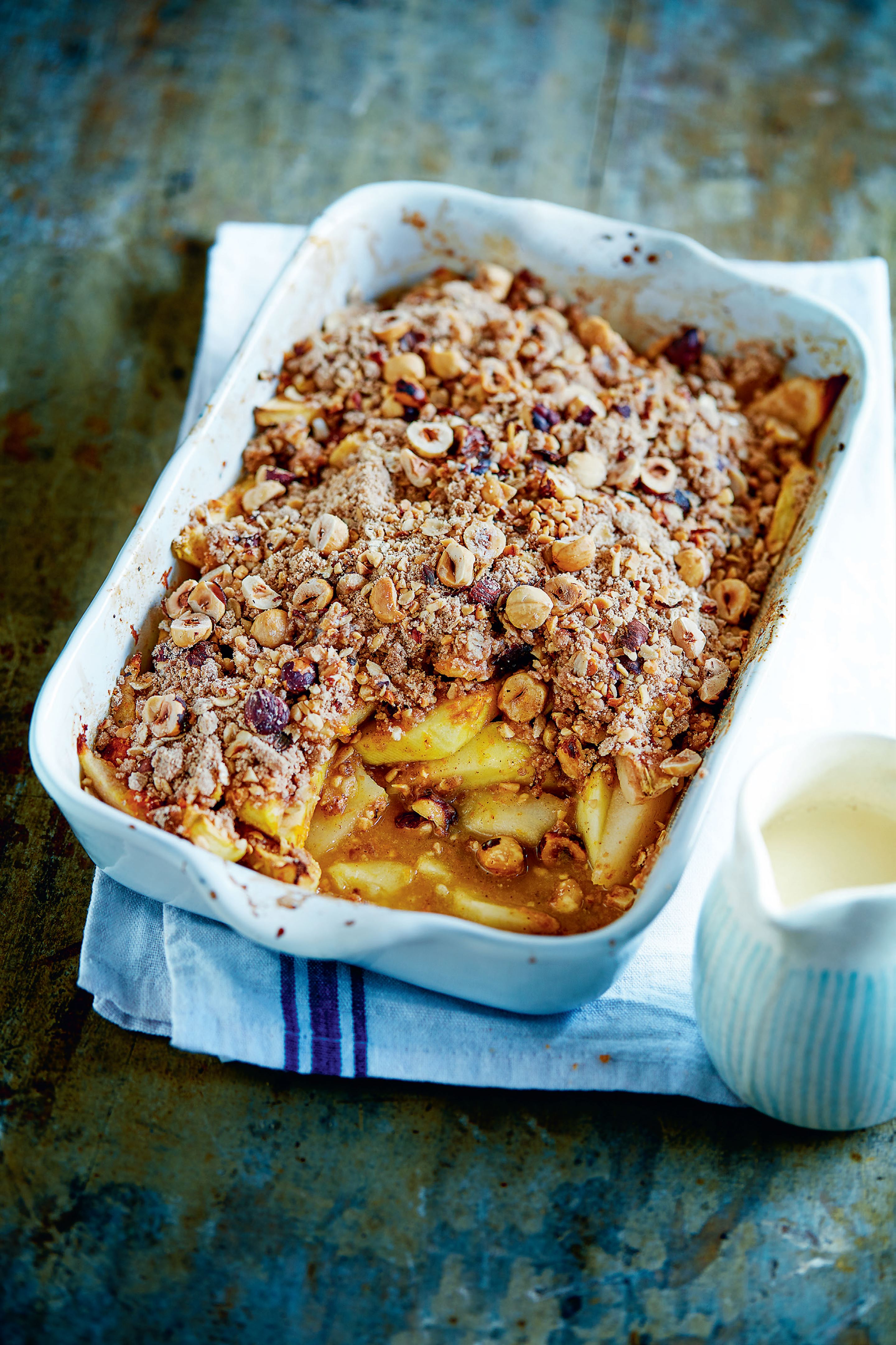 Hazelnut, apple and pear crumble