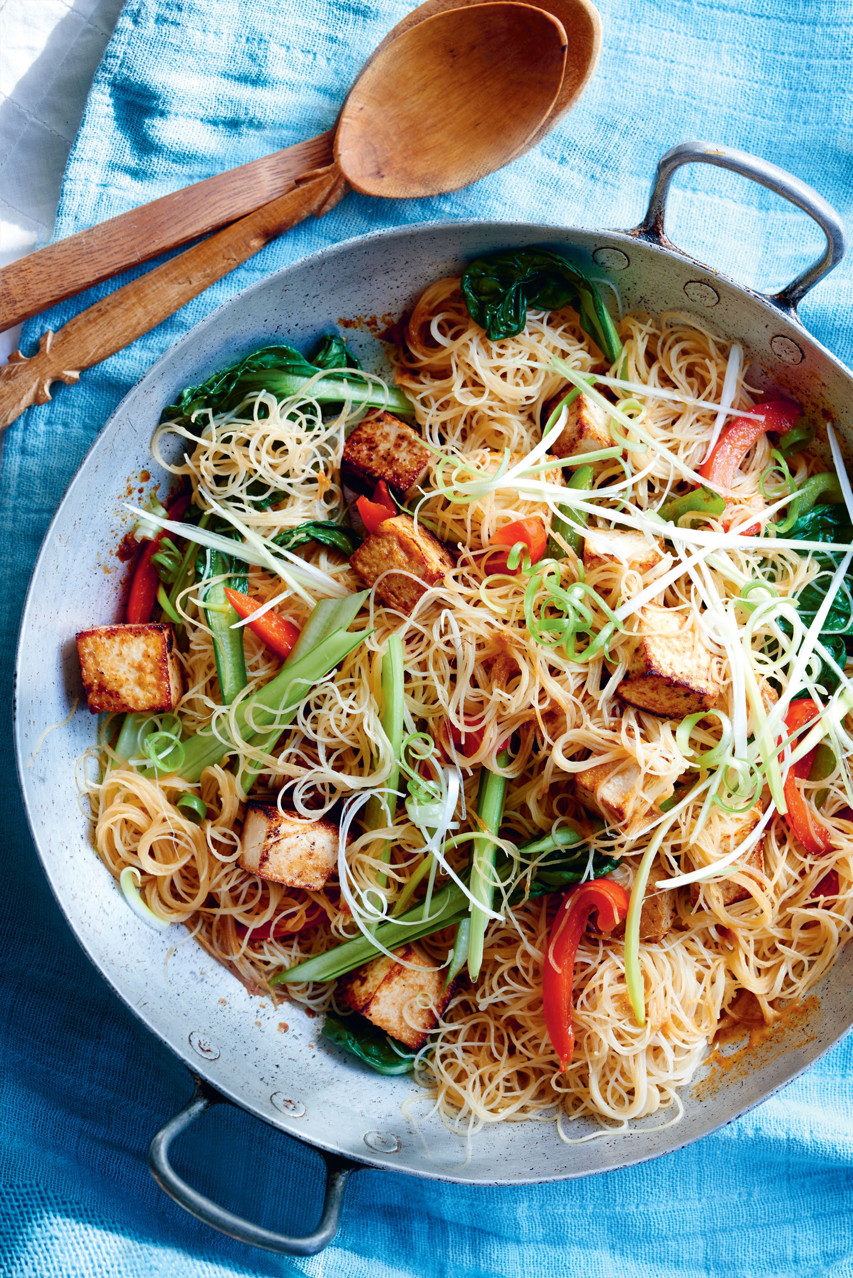 Marinated tofu stir-fry with kelp noodles and Asian greens