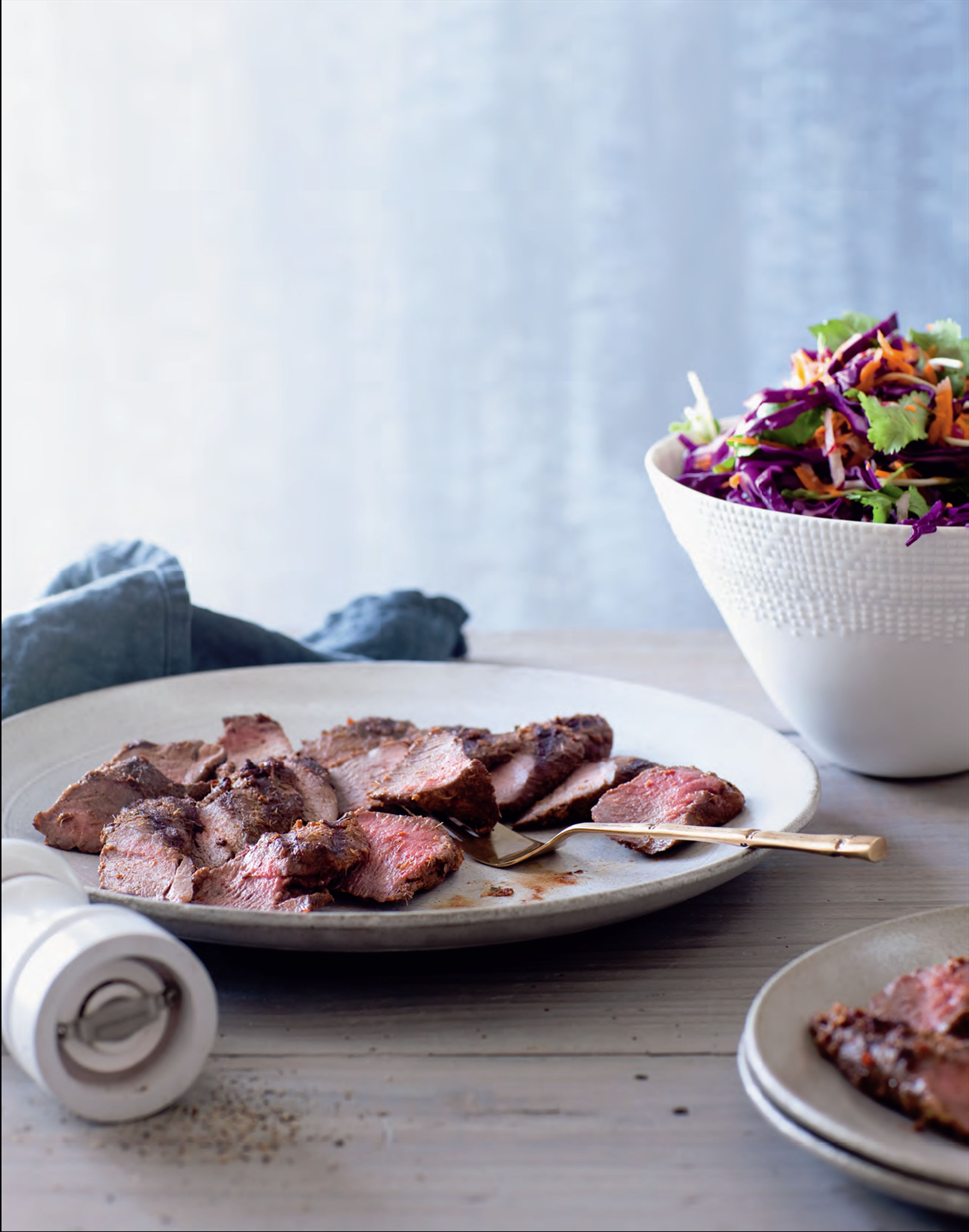 Red lamb backstraps with chilli coleslaw