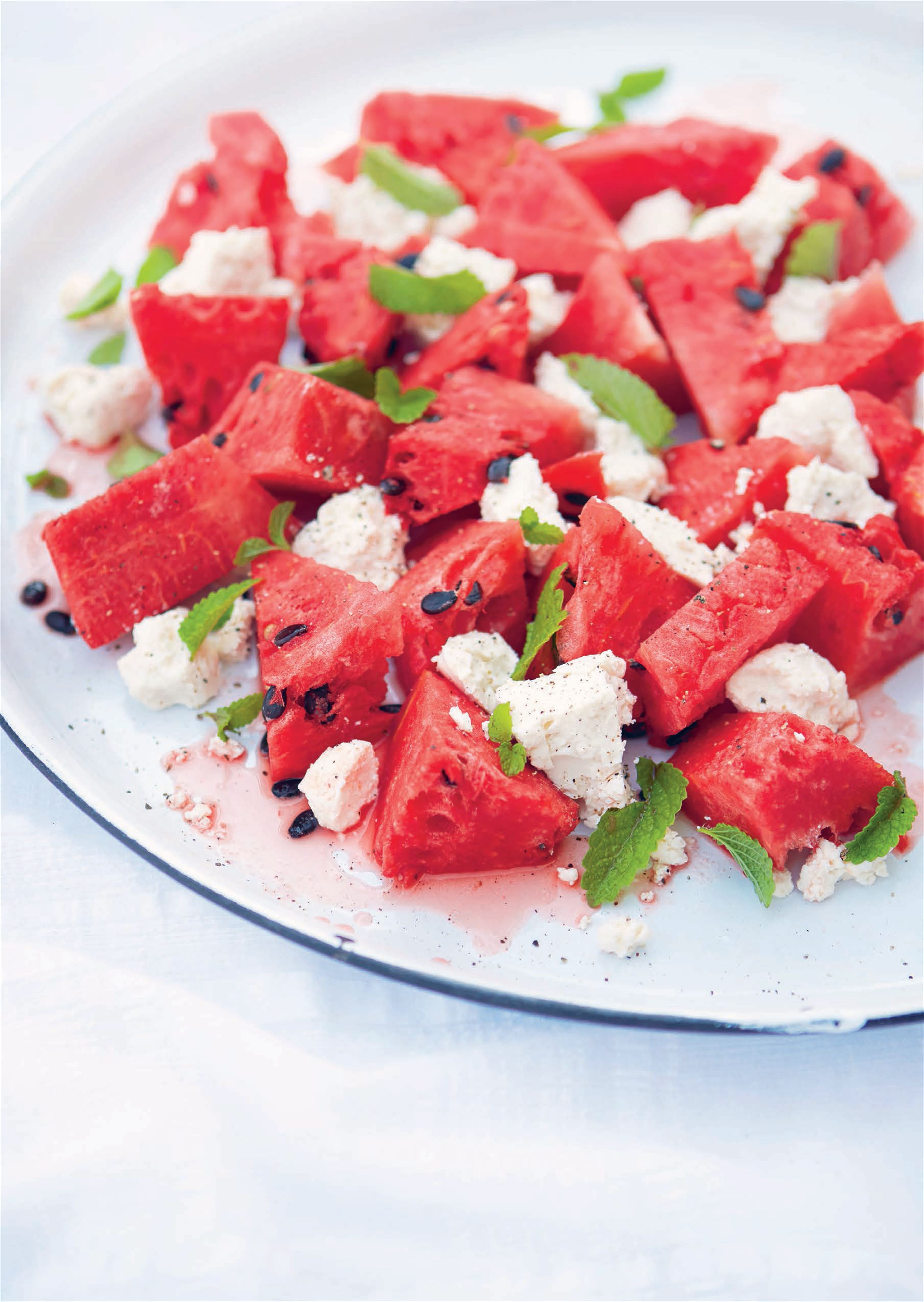 Watermelon with white cheese