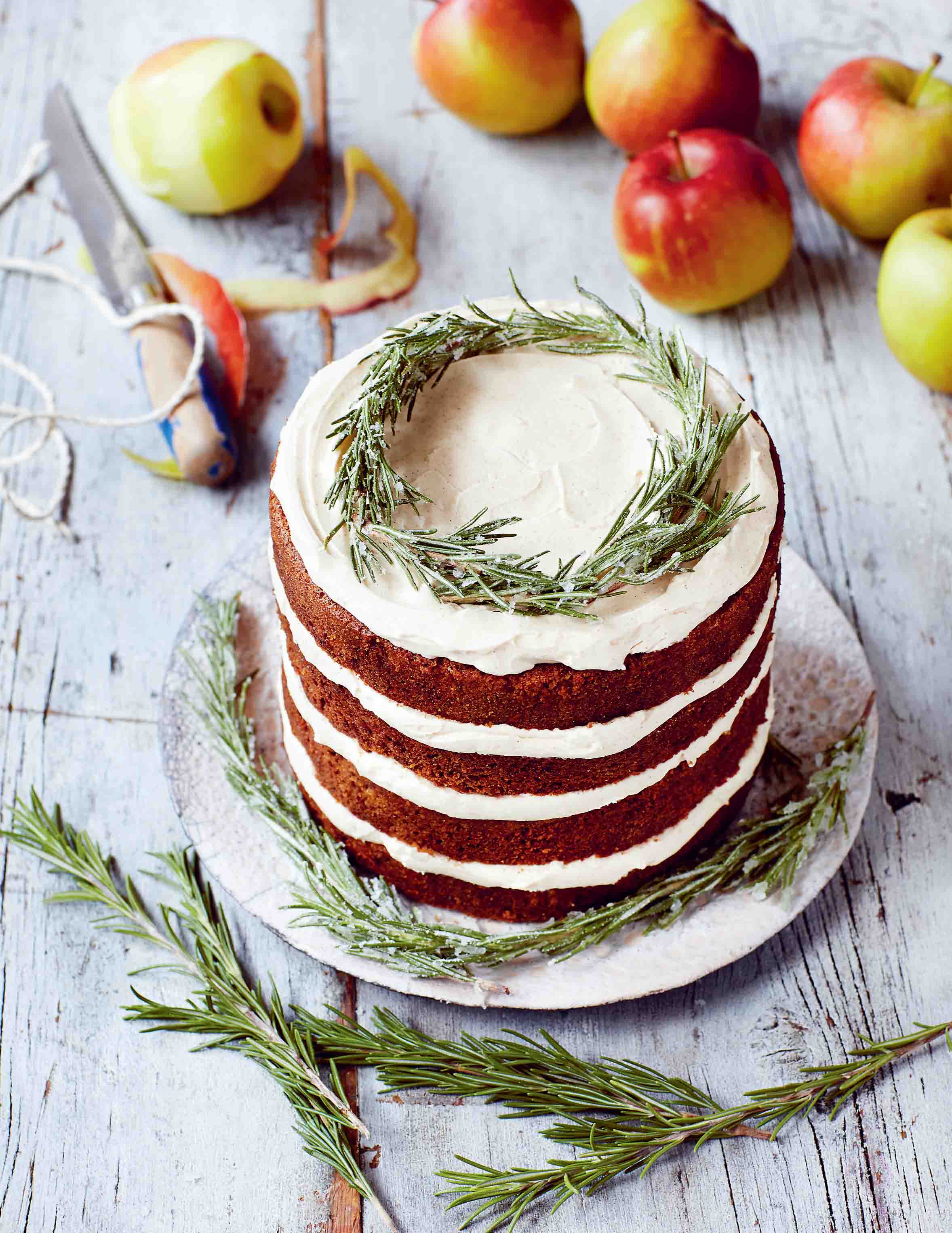 Apple, parsnip and rosemary syrup cake