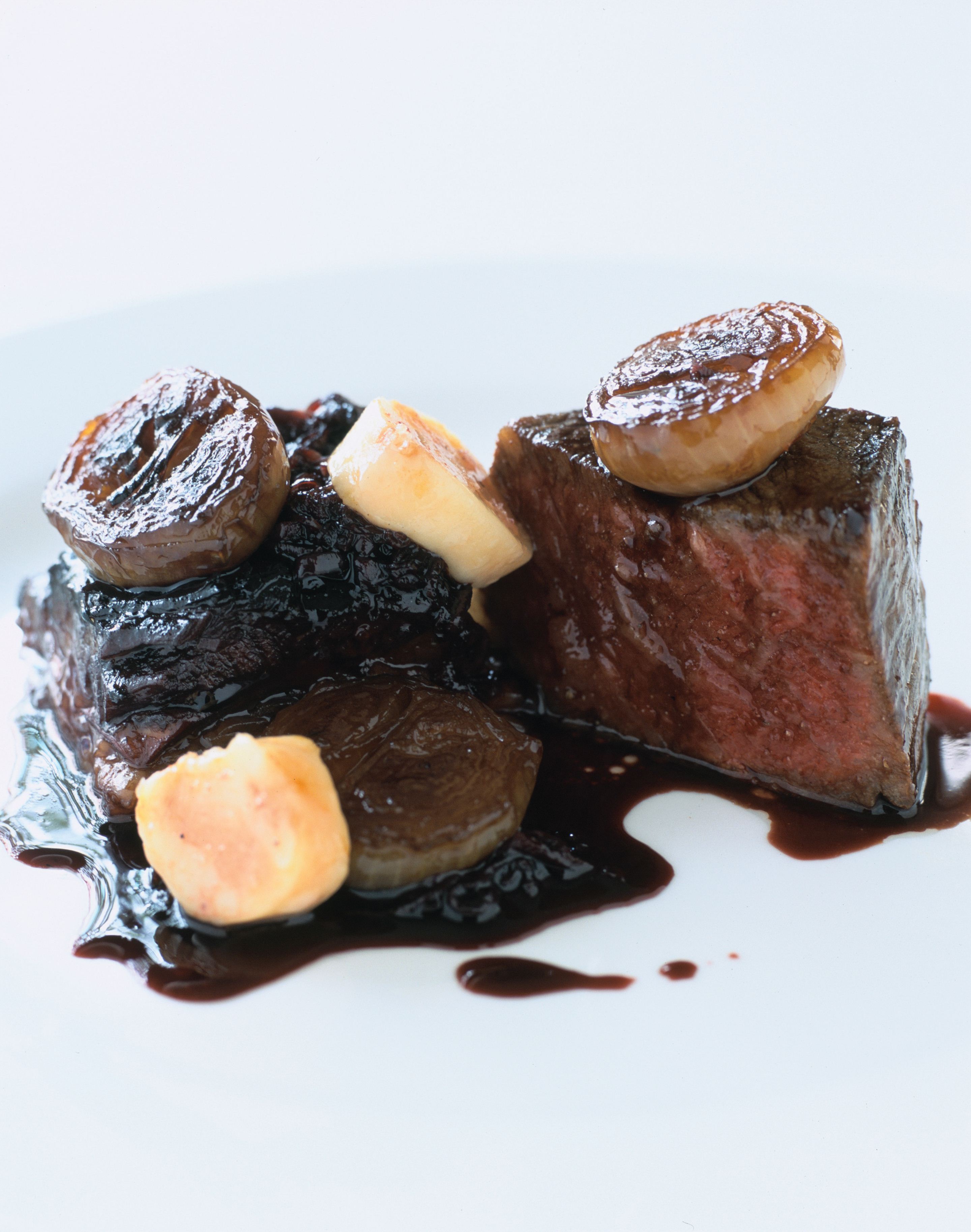 Roast Wagyu sirloin bordelaise with braised brisket and sauce bercy