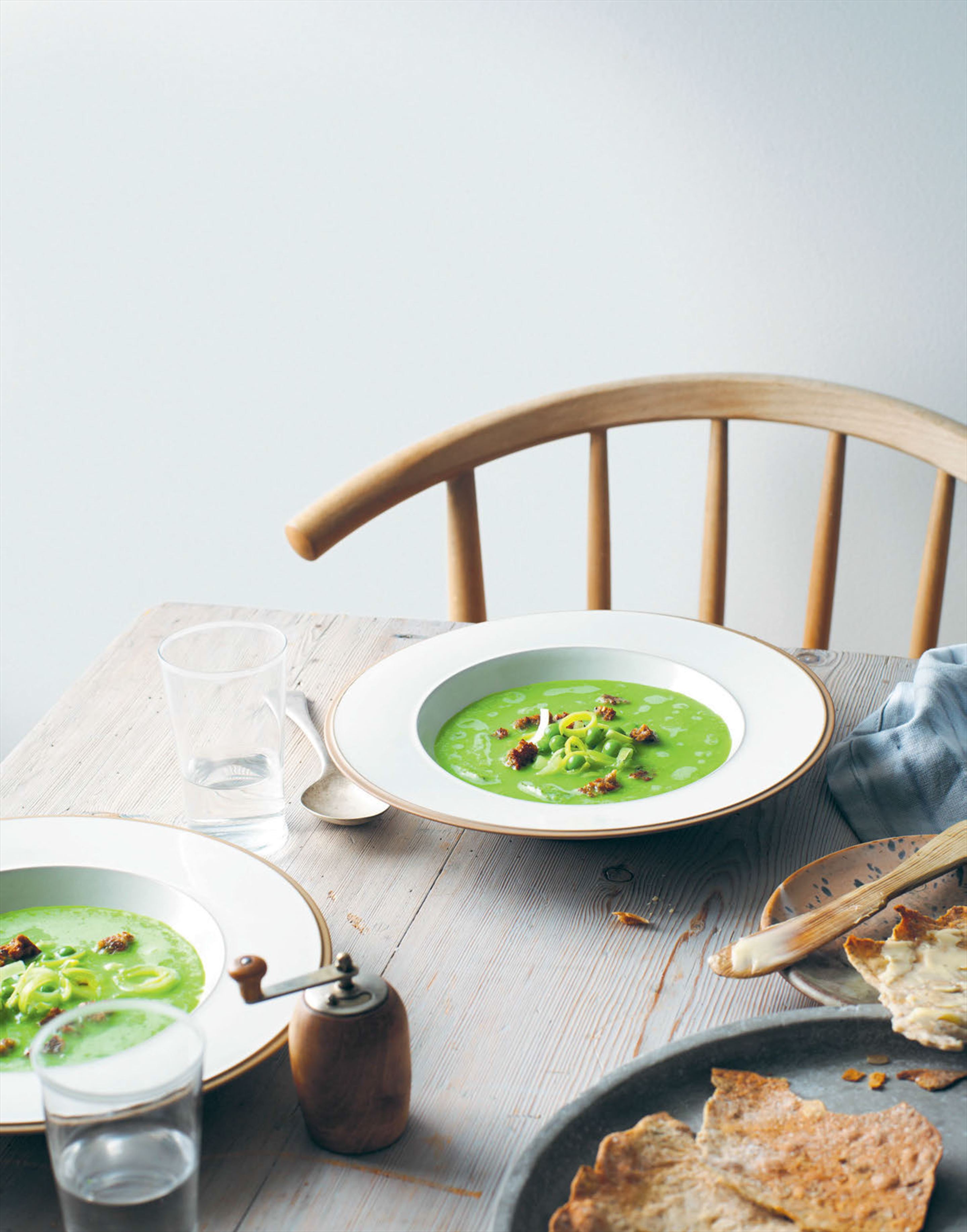 Chilled pea & dill soup with rye