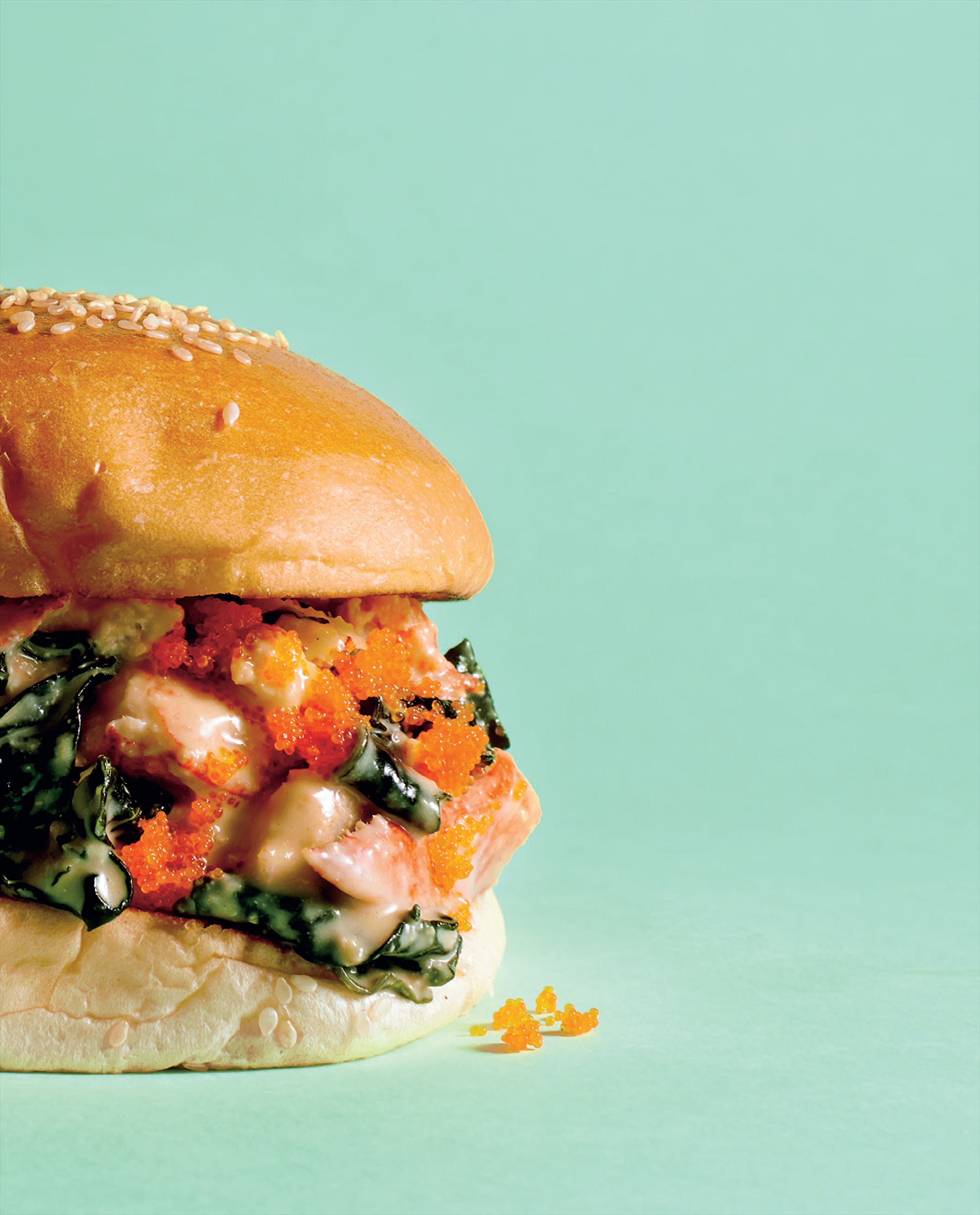 Lobster burger with tobiko and wasabi & miso mayo