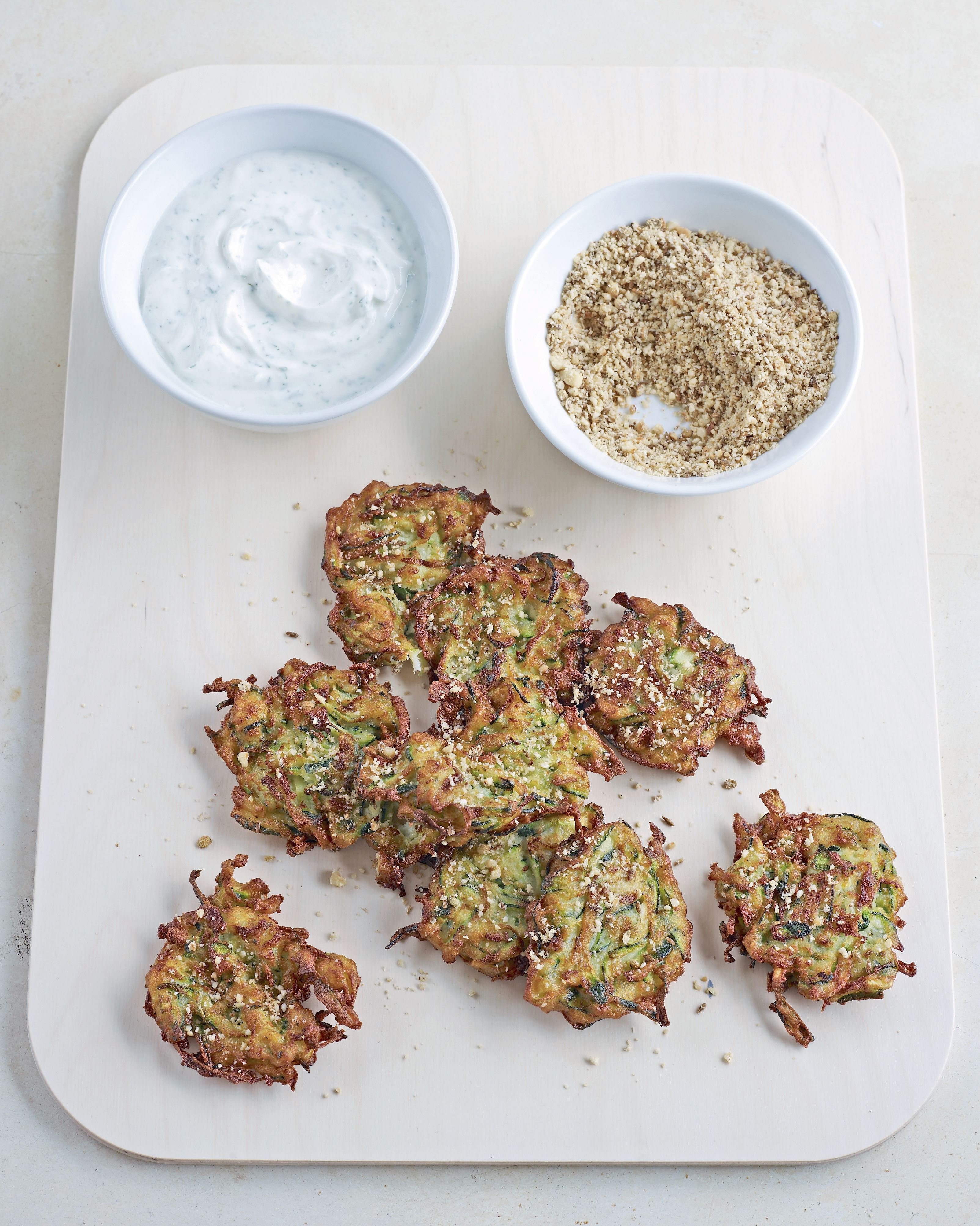 Courgette fritters with dukkah