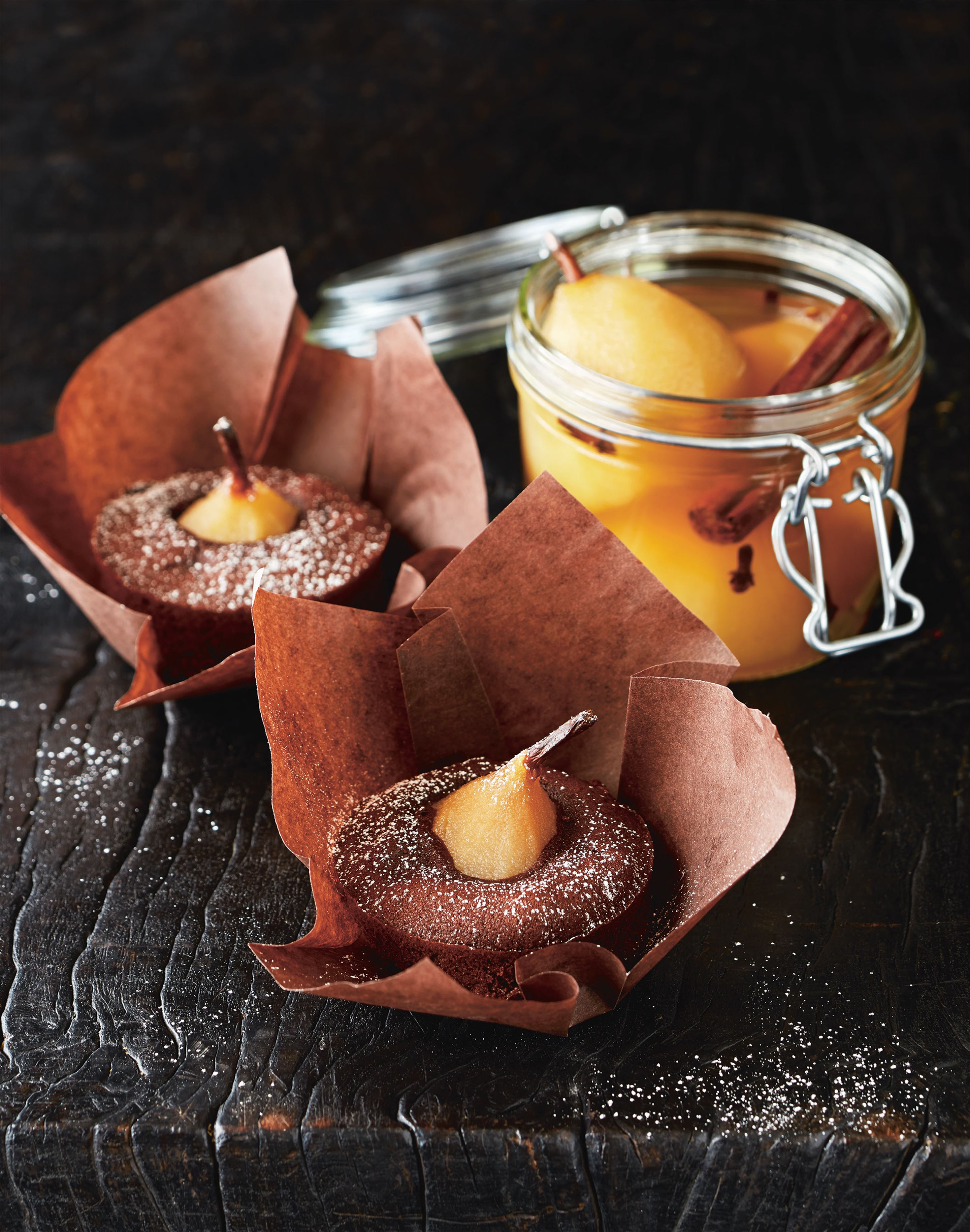 Spiced pear and chocolate cakes