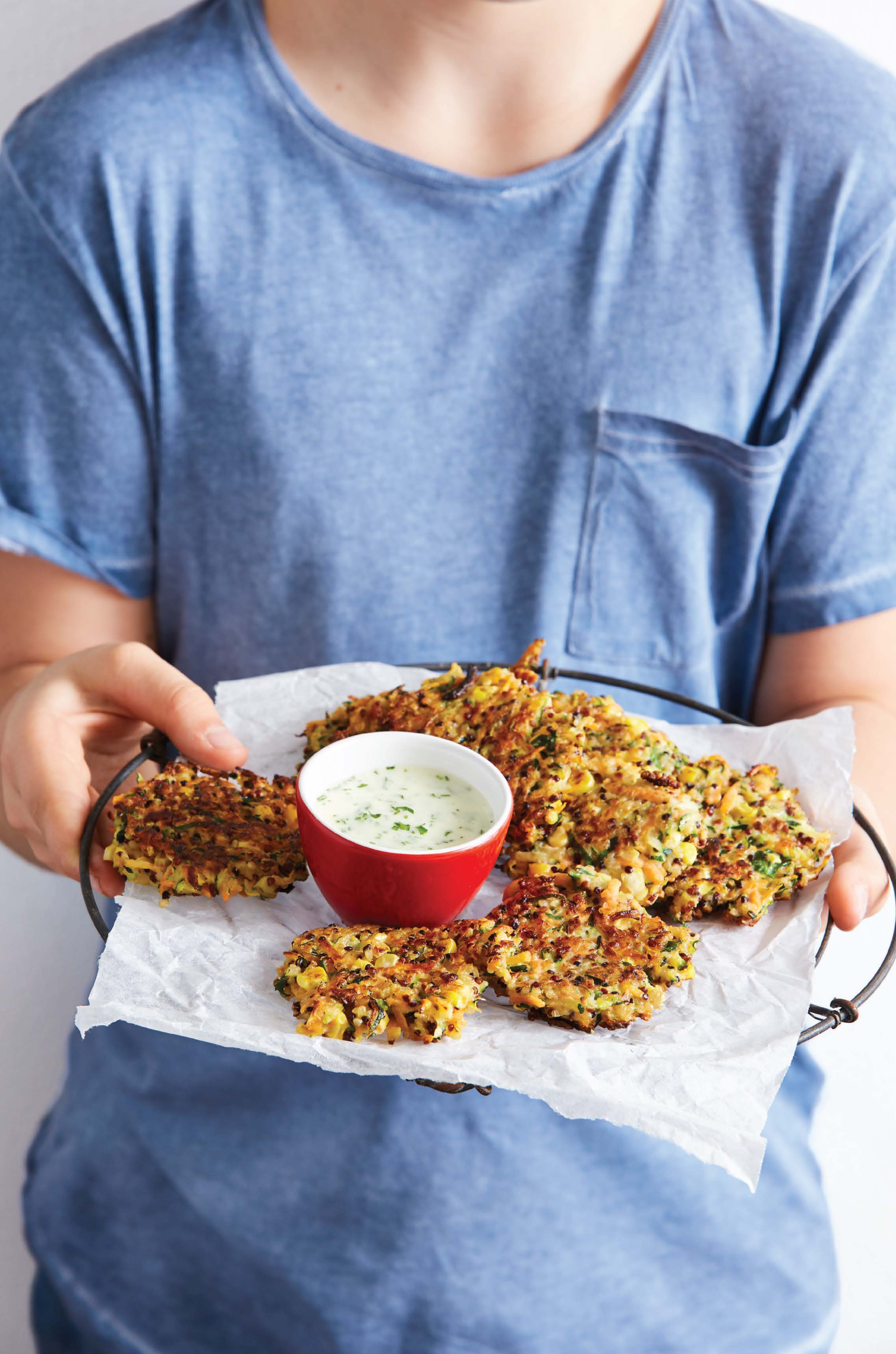 Crunchy quinoa and vegetable fritters with lemon and herb mayonnaise