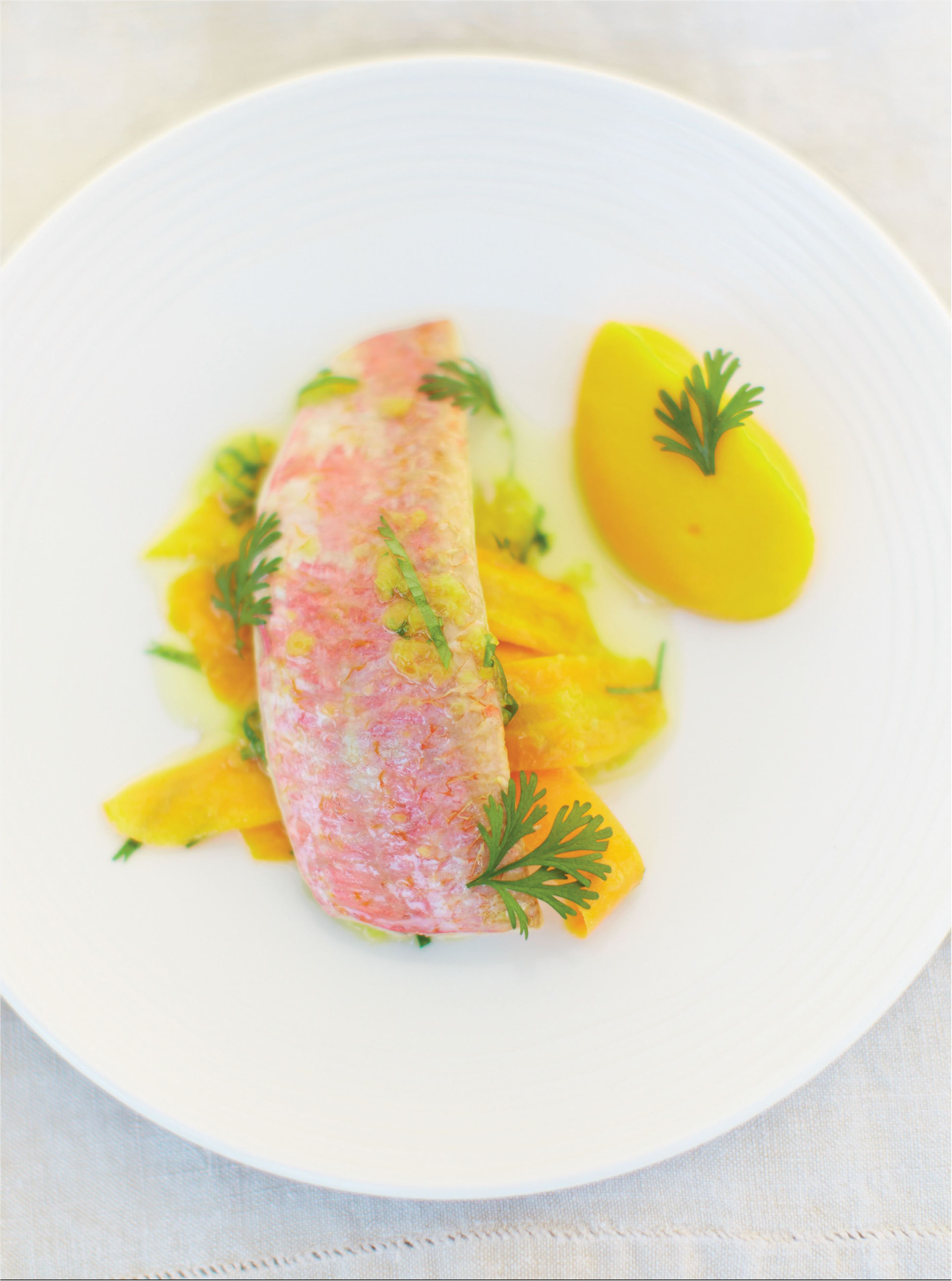 Soused red mullet with saffron and carrots