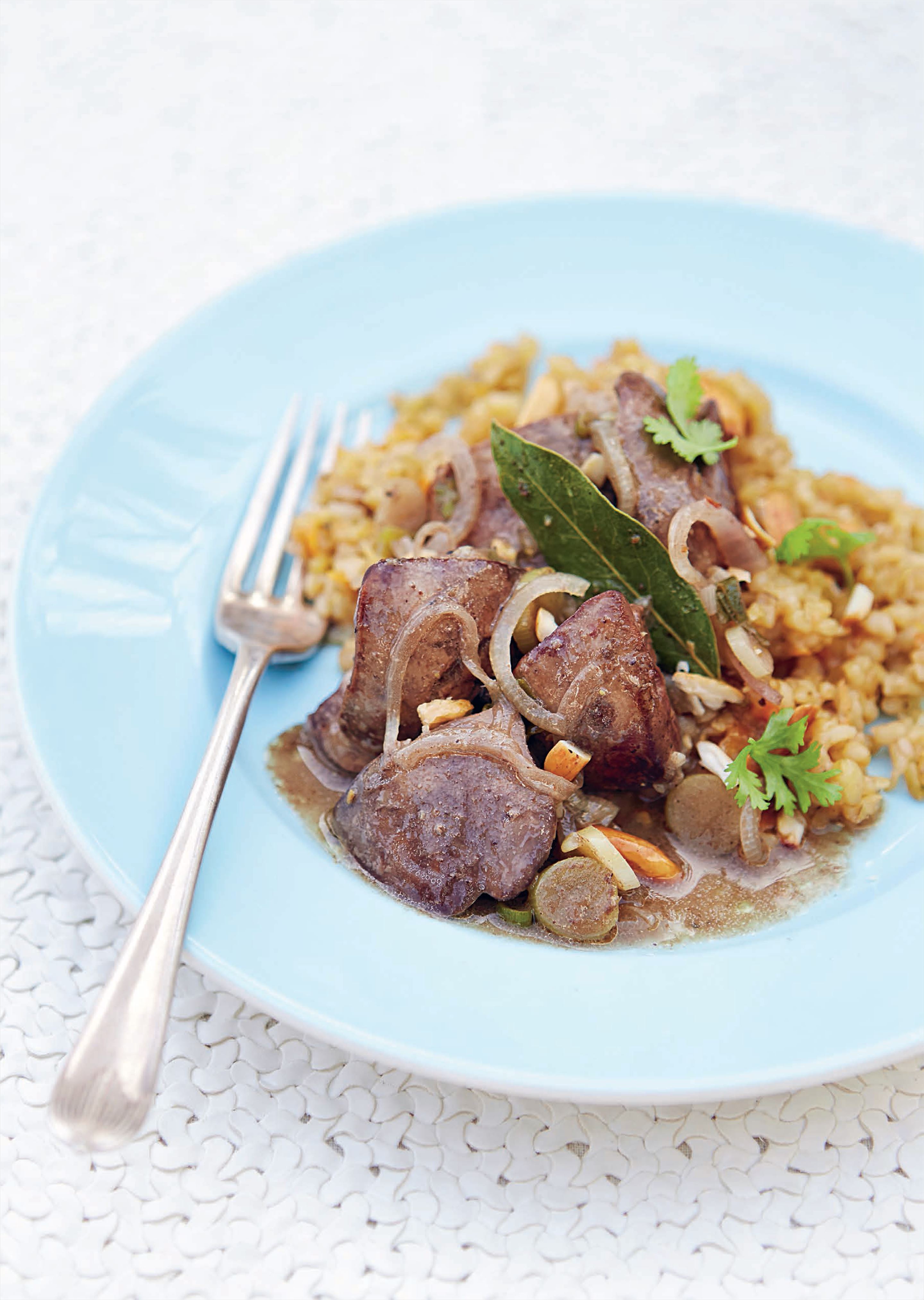 Freekeh with chicken livers
