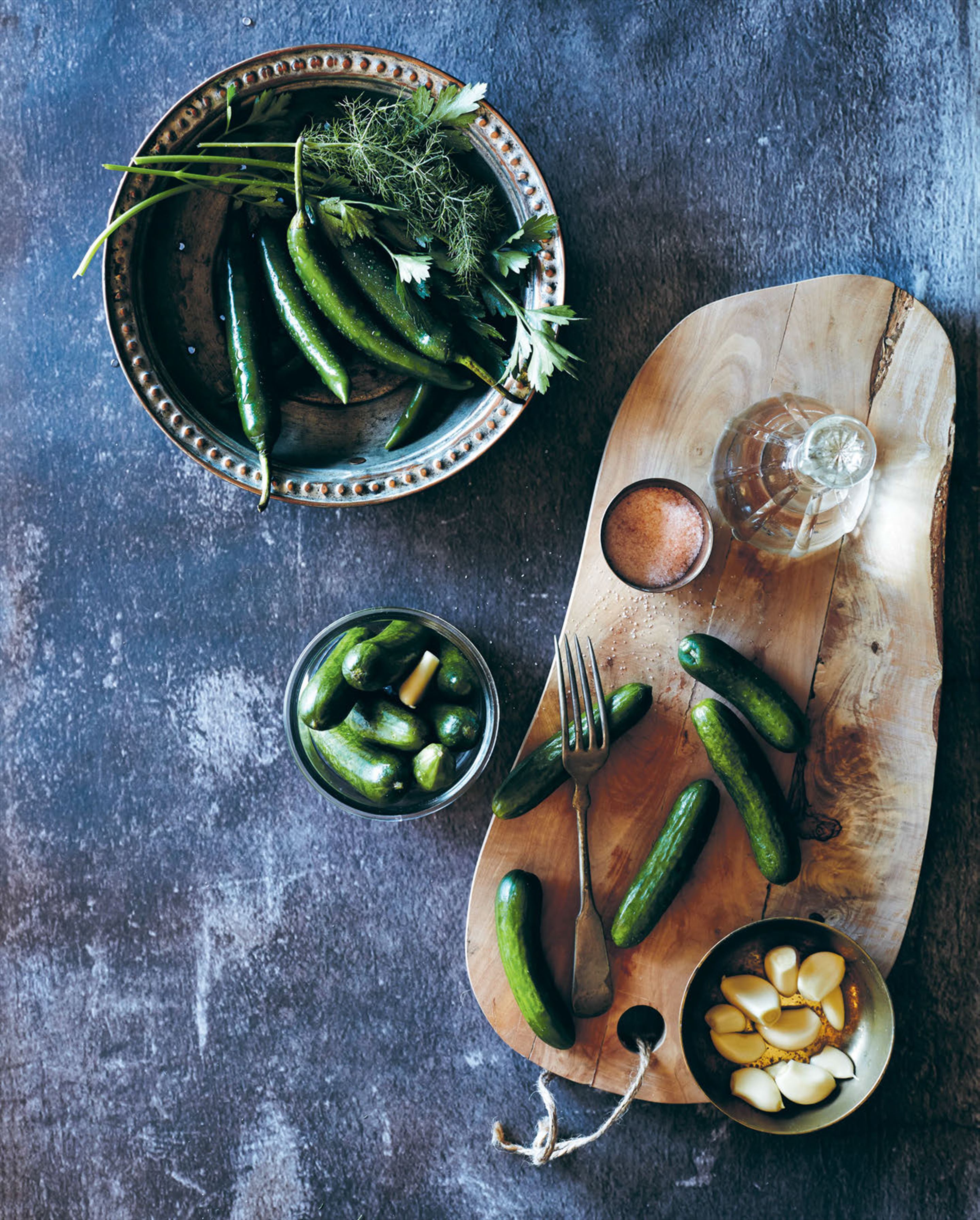 Pickled cucumbers & green chillies