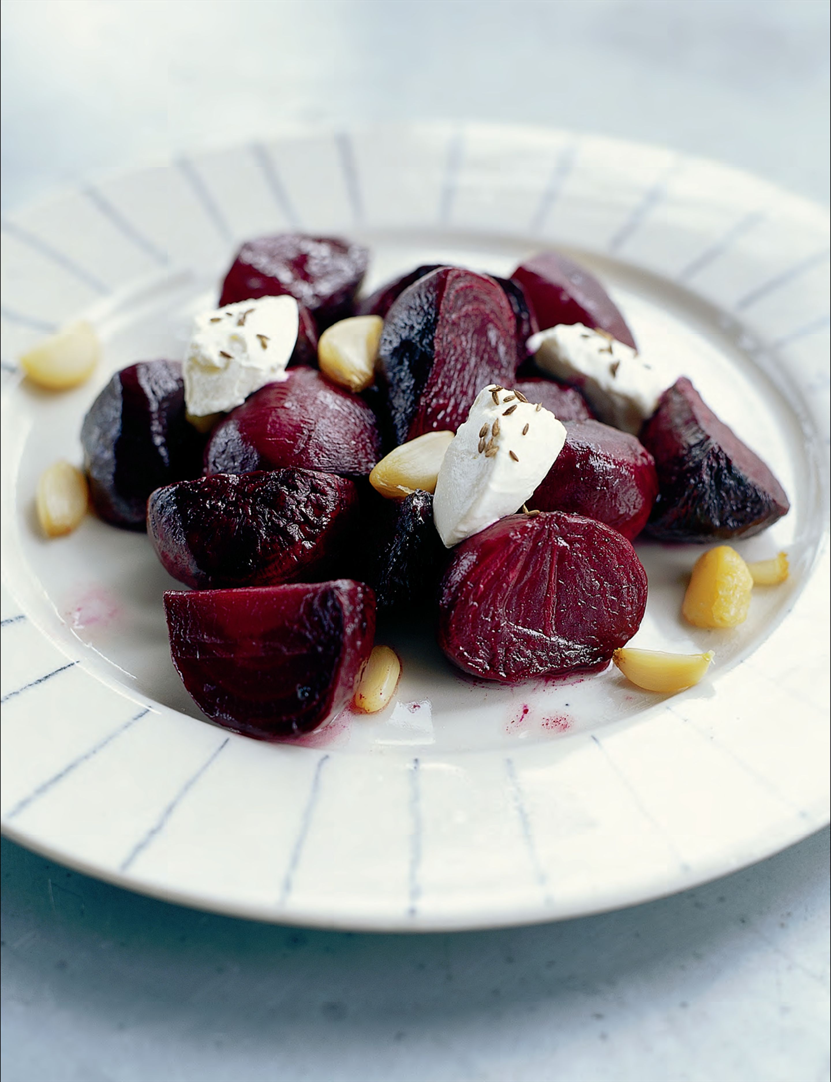 Roasted beetroot salad with garlic and labne