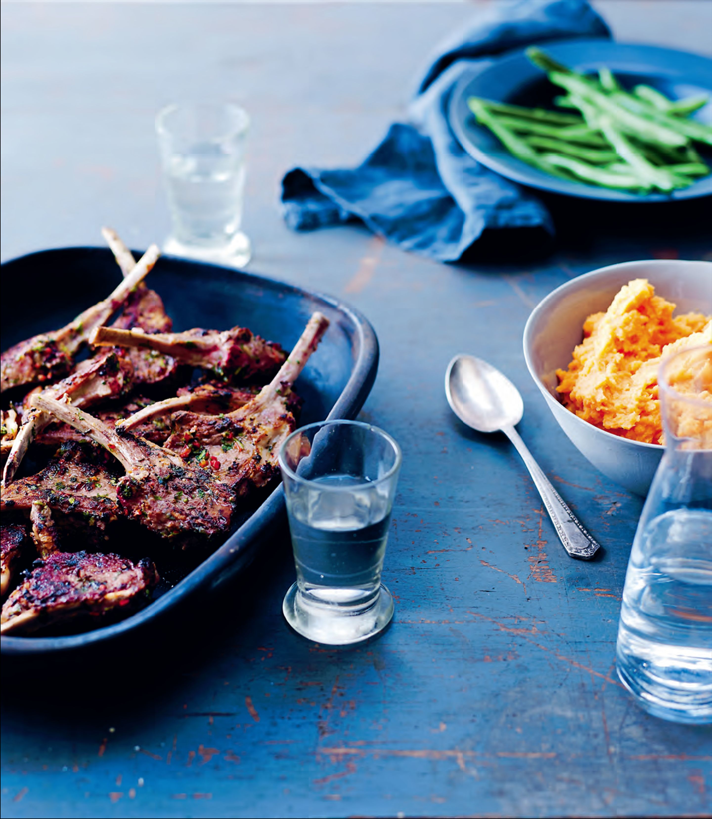 Coriander and chilli-crusted lamb cutlets with sweet potato mash