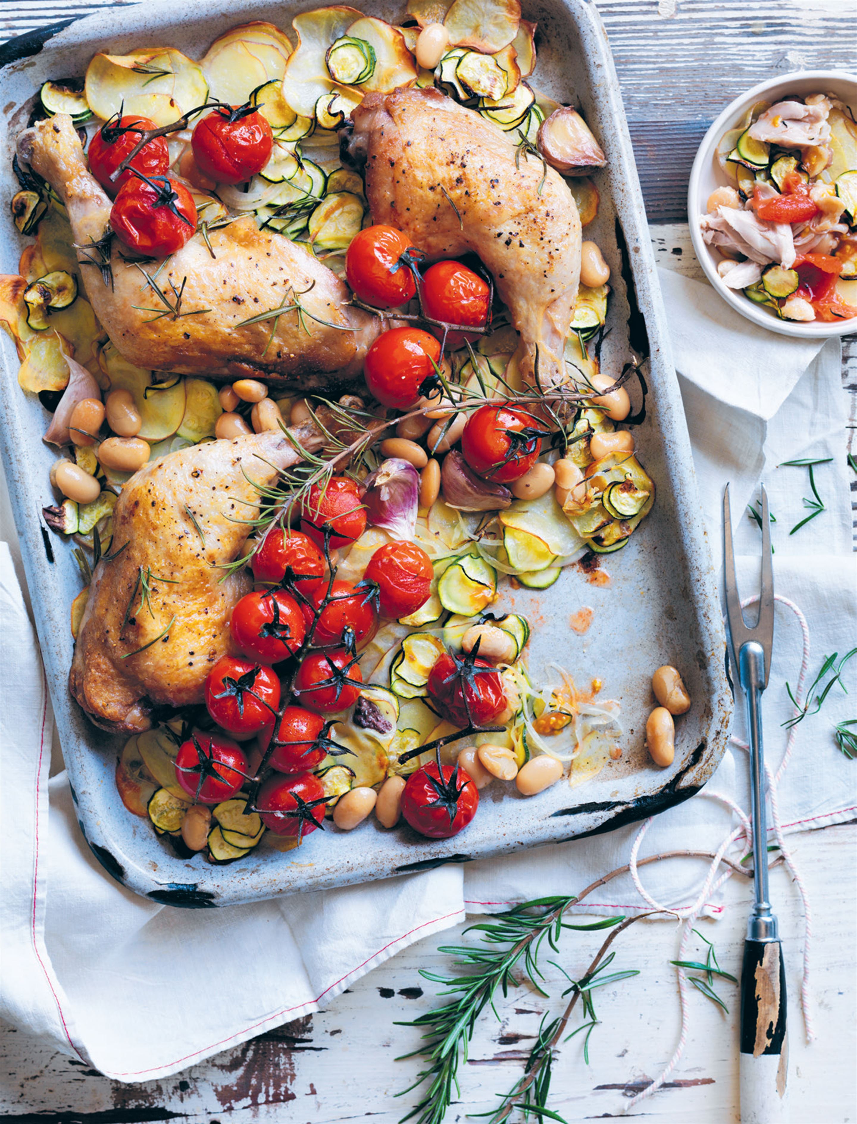 Chicken with cherry tomatoes and butter beans