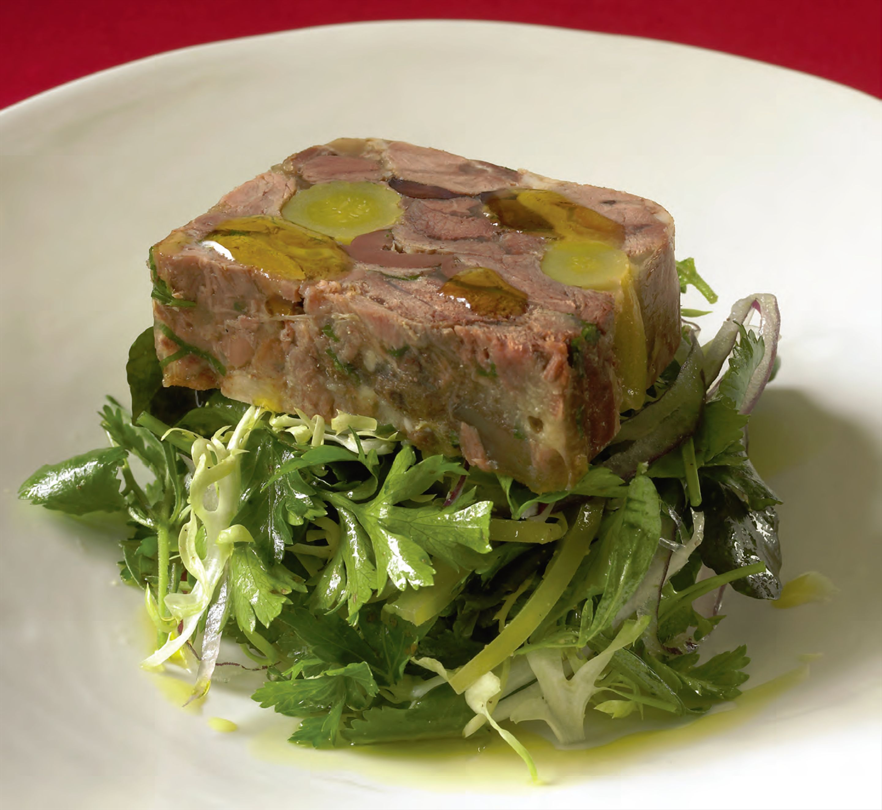 Hot-seared sticky lamb shank terrine with Middle Eastern spices