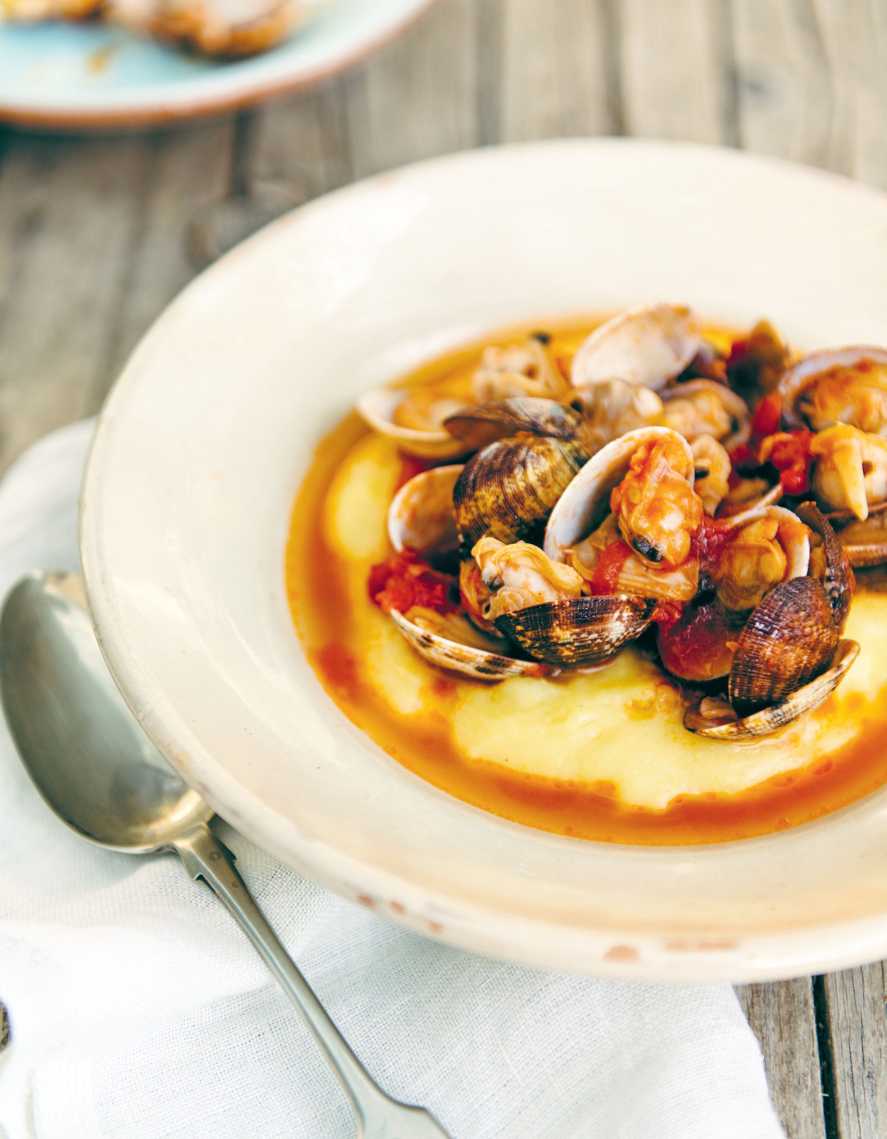 Clam stew with polenta