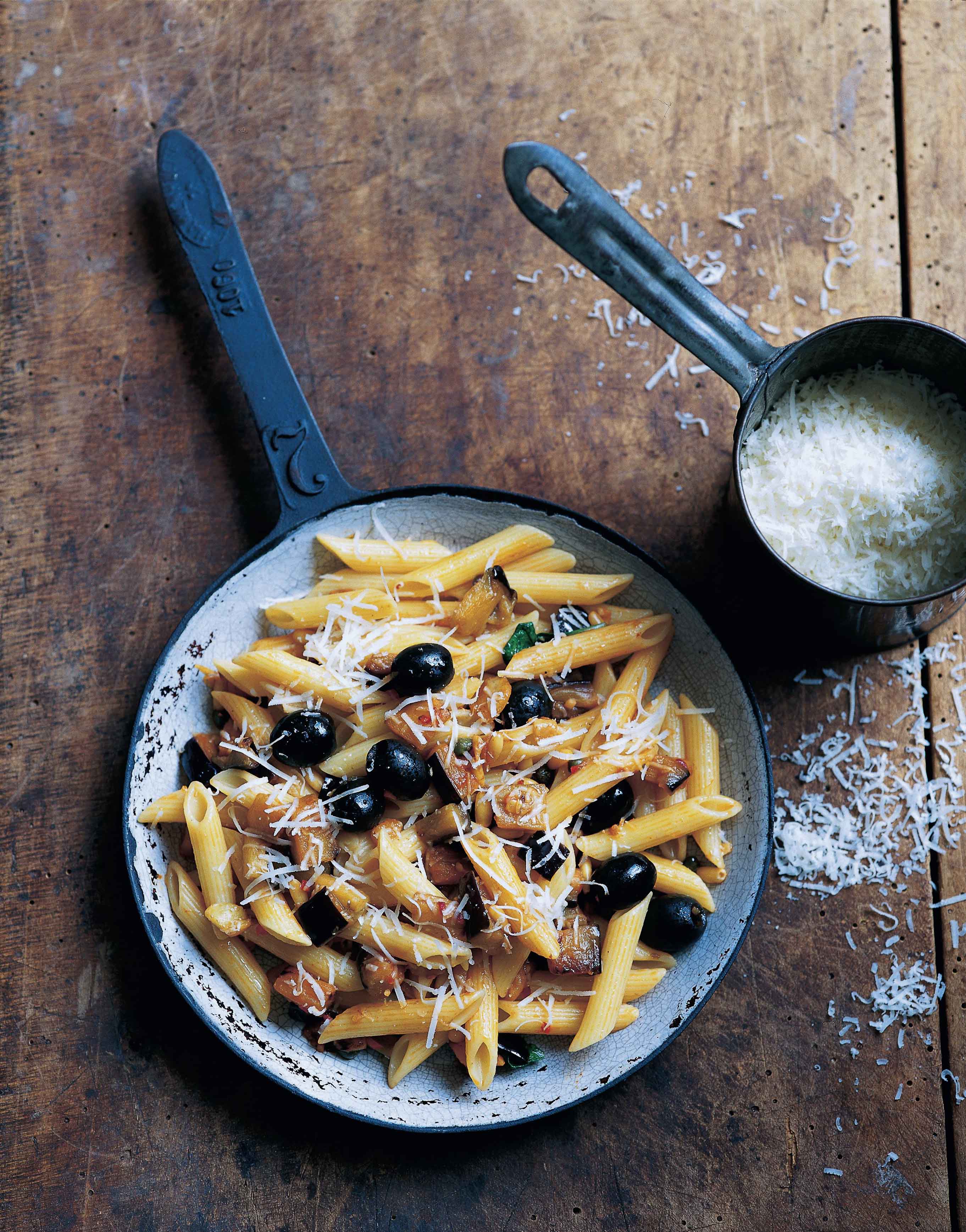 Penne with pine nuts and aubergine