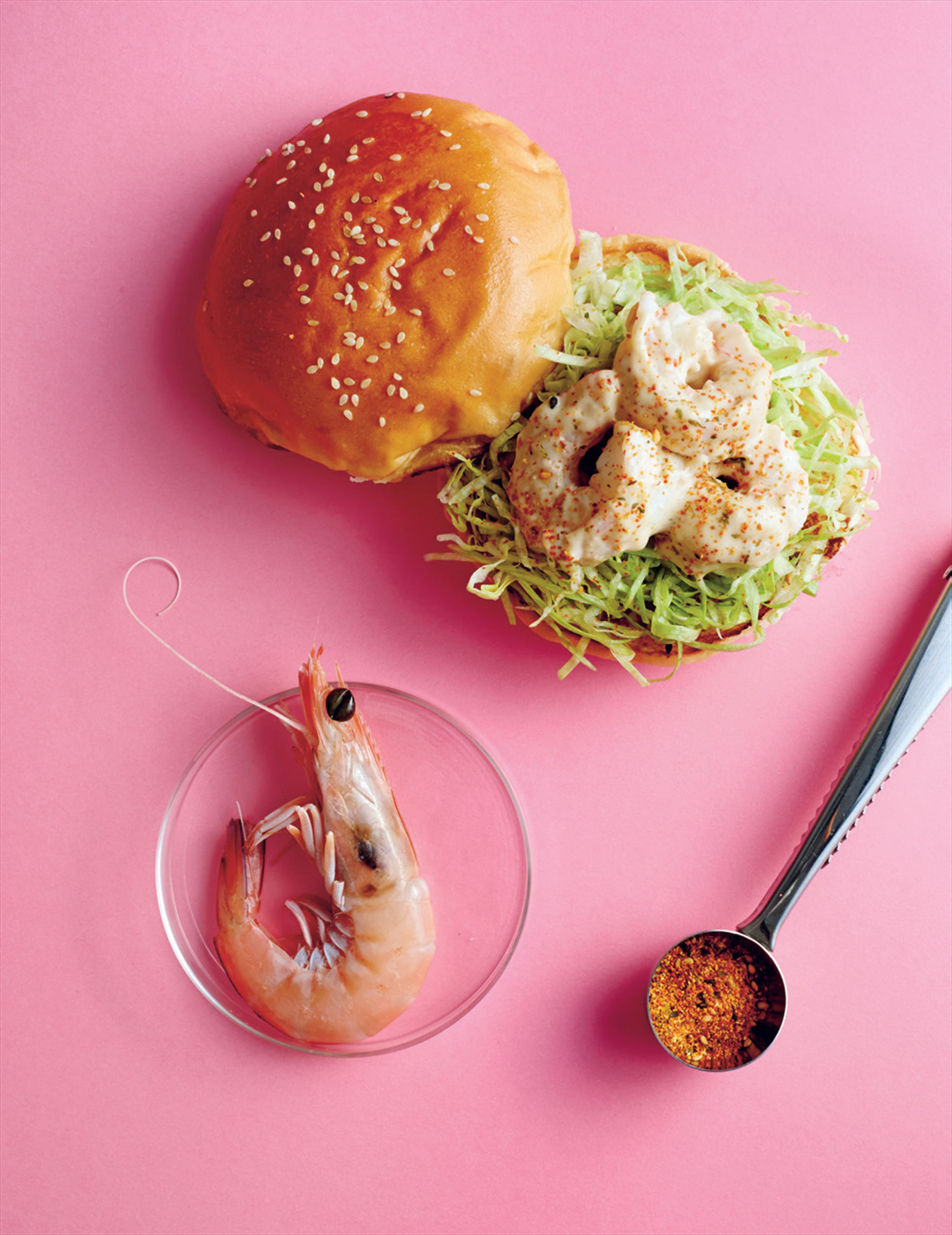 Prawn togarashi burger with yuzu & sesame mayo