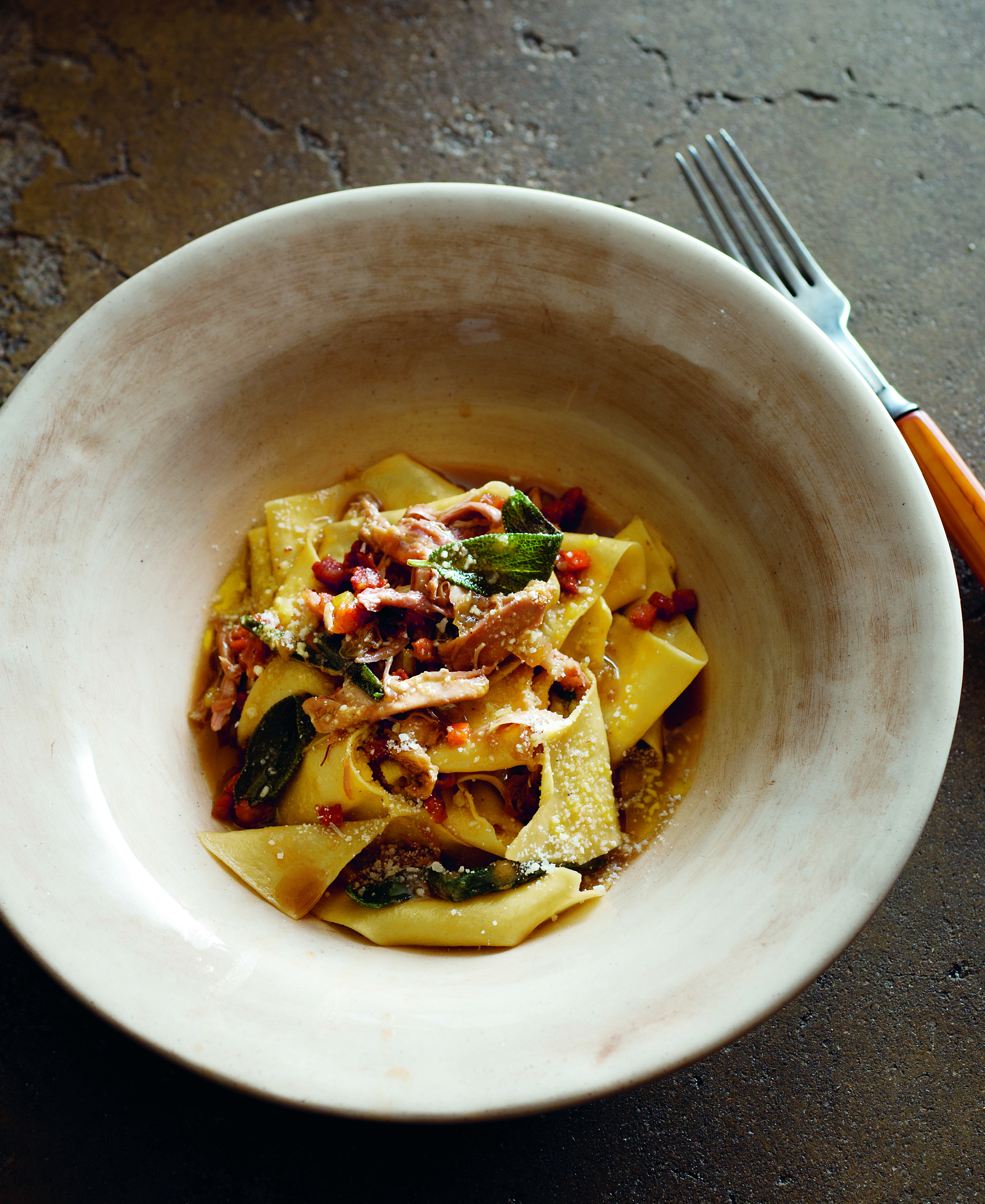Stefano’s rabbit papardelle with sage and speck