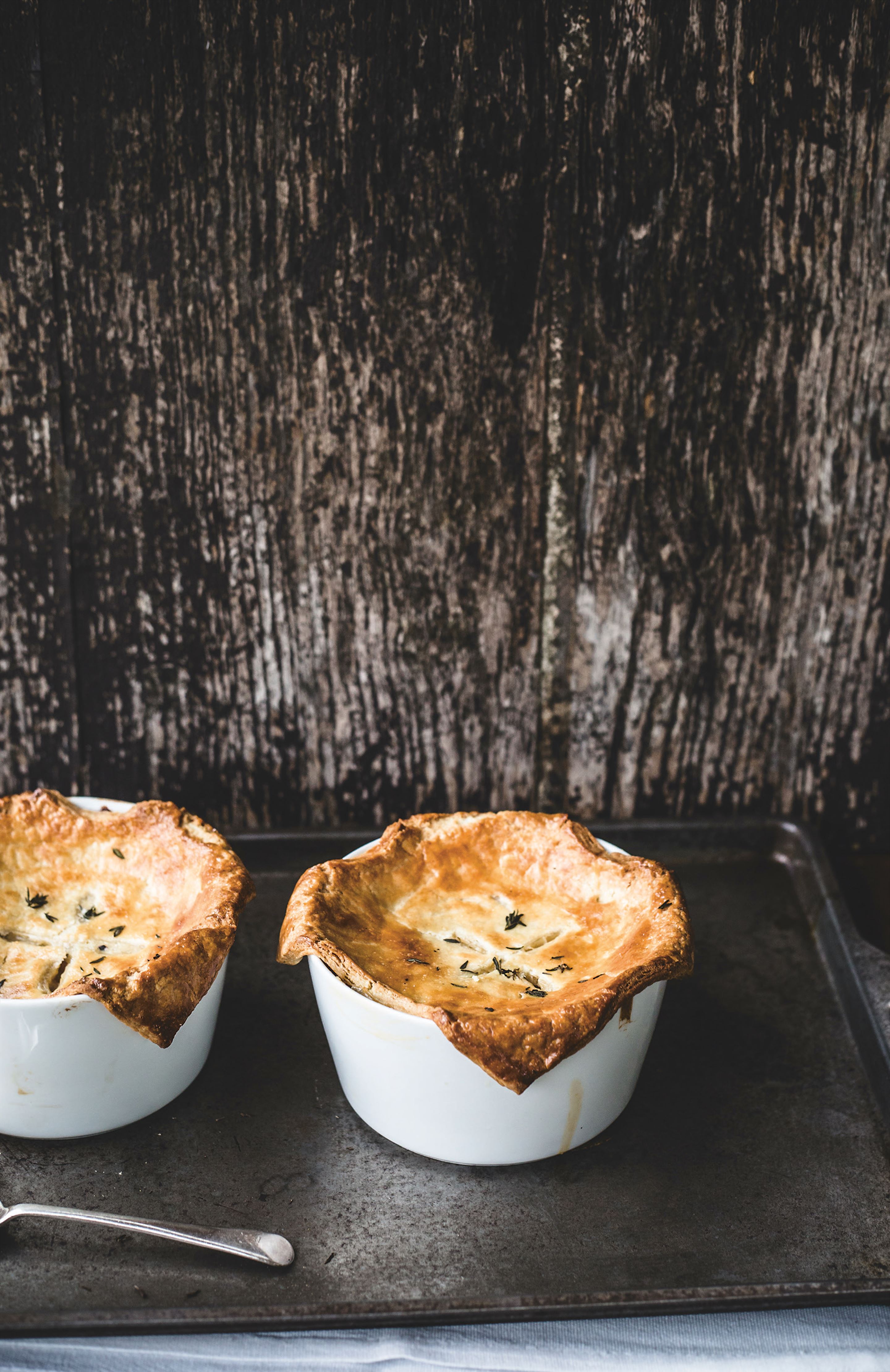 Caramelised onion, thyme and bean pot pies