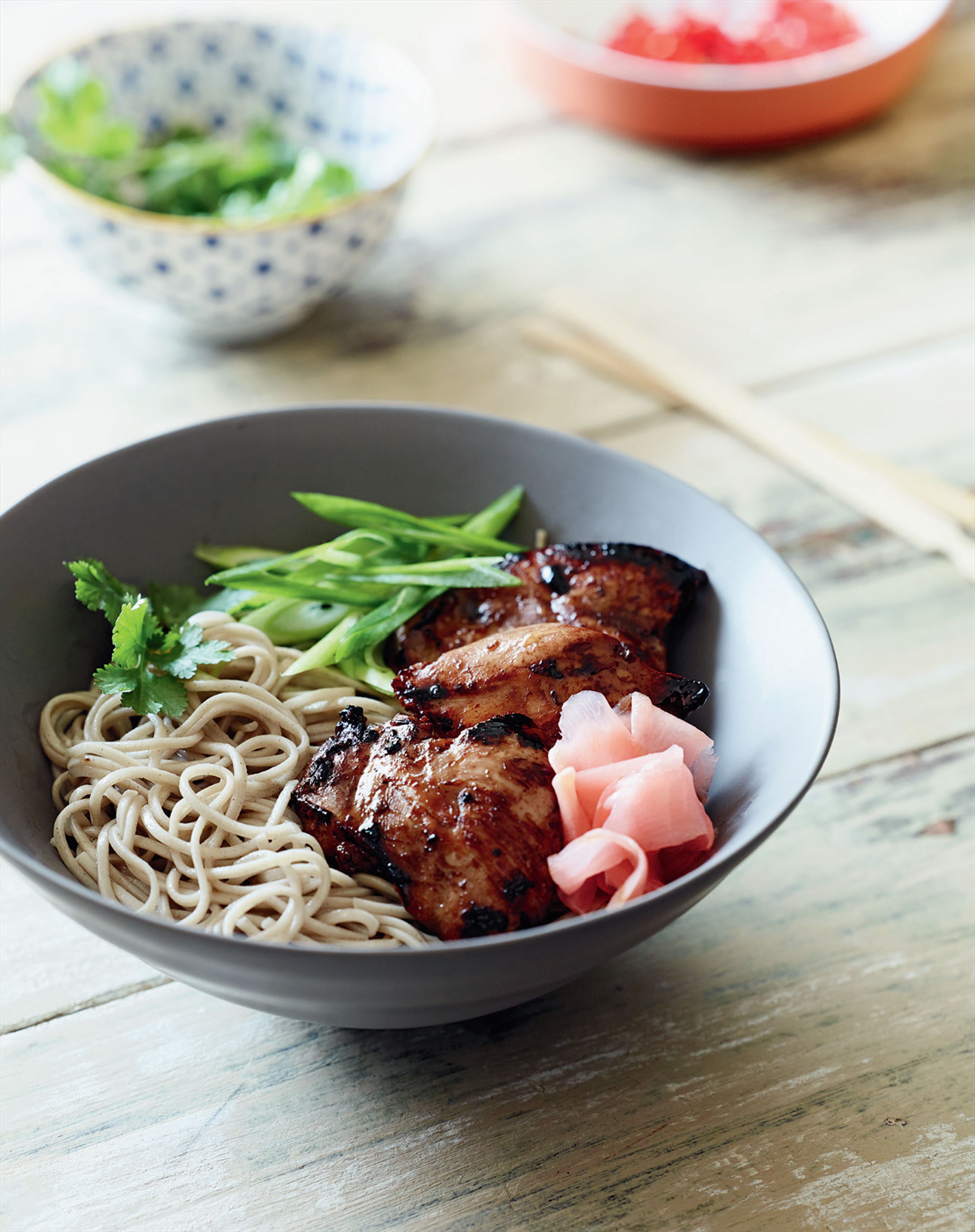 Soy chicken with soba noodles