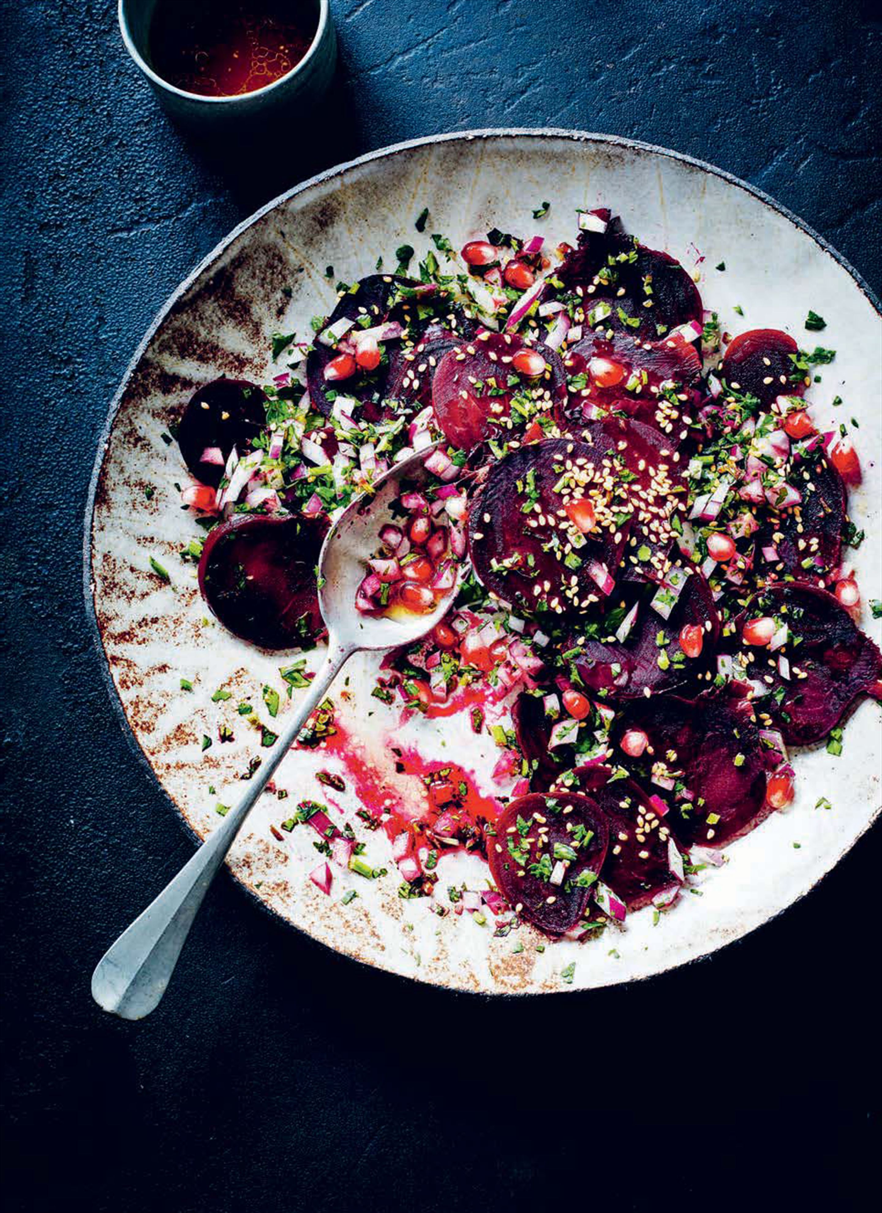 Beetroot salad with pomegranate molasses and sesame seeds