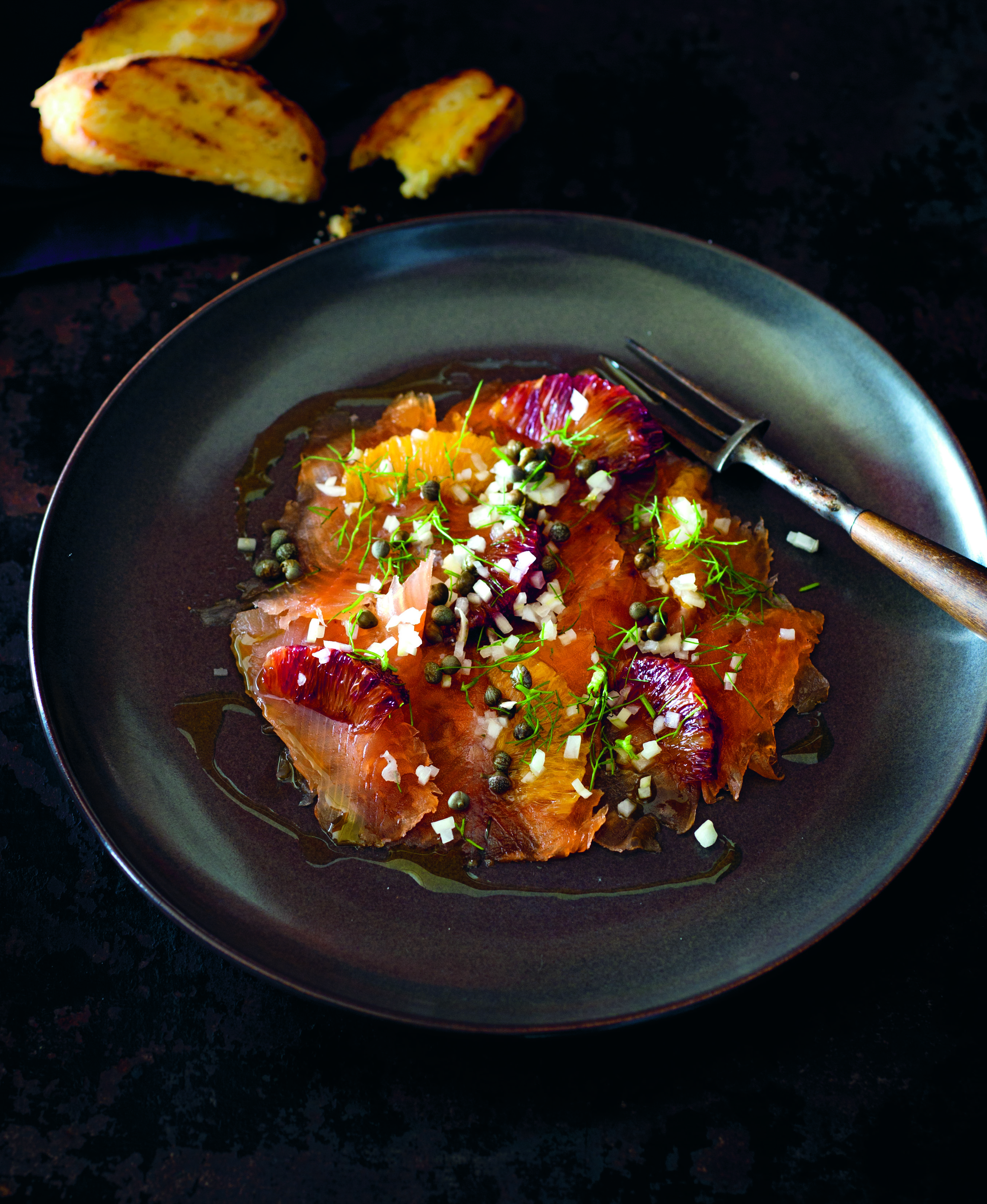 Cured rainbow trout with citrus horseradish and wild fennel