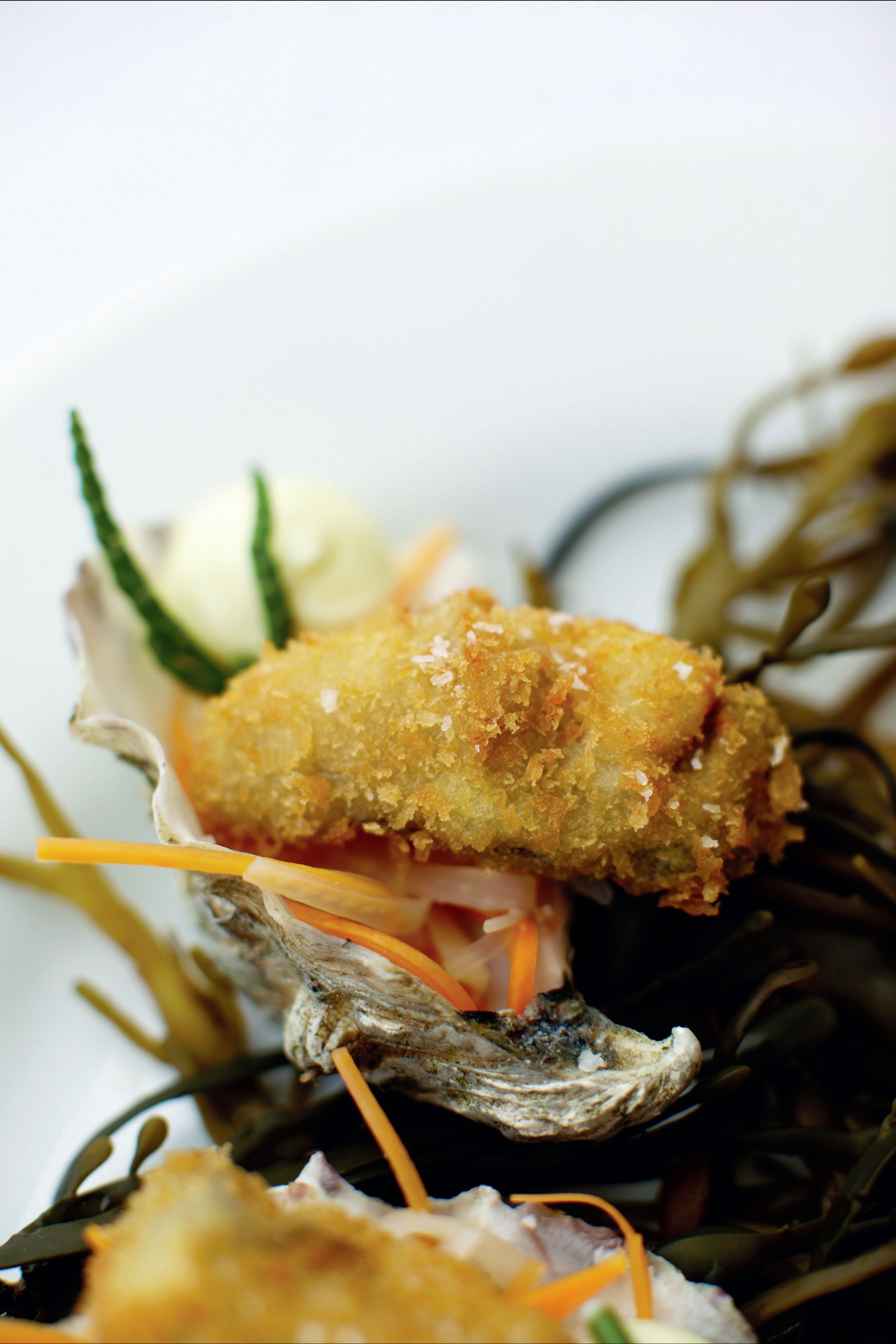 Crispy oysters with pickled vegetables and oyster mayonnaise