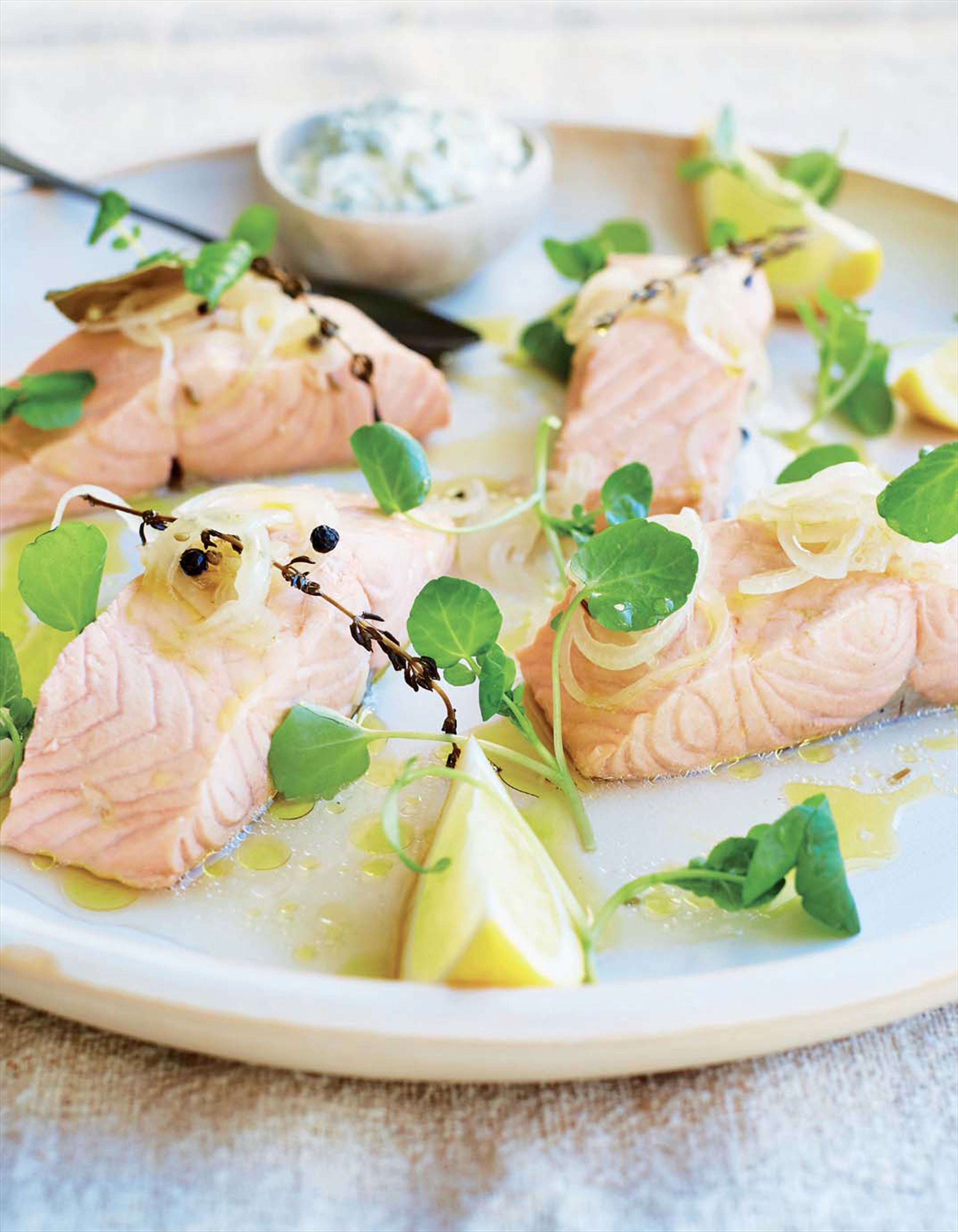 Poached salmon, watercress and olive oil hollandaise