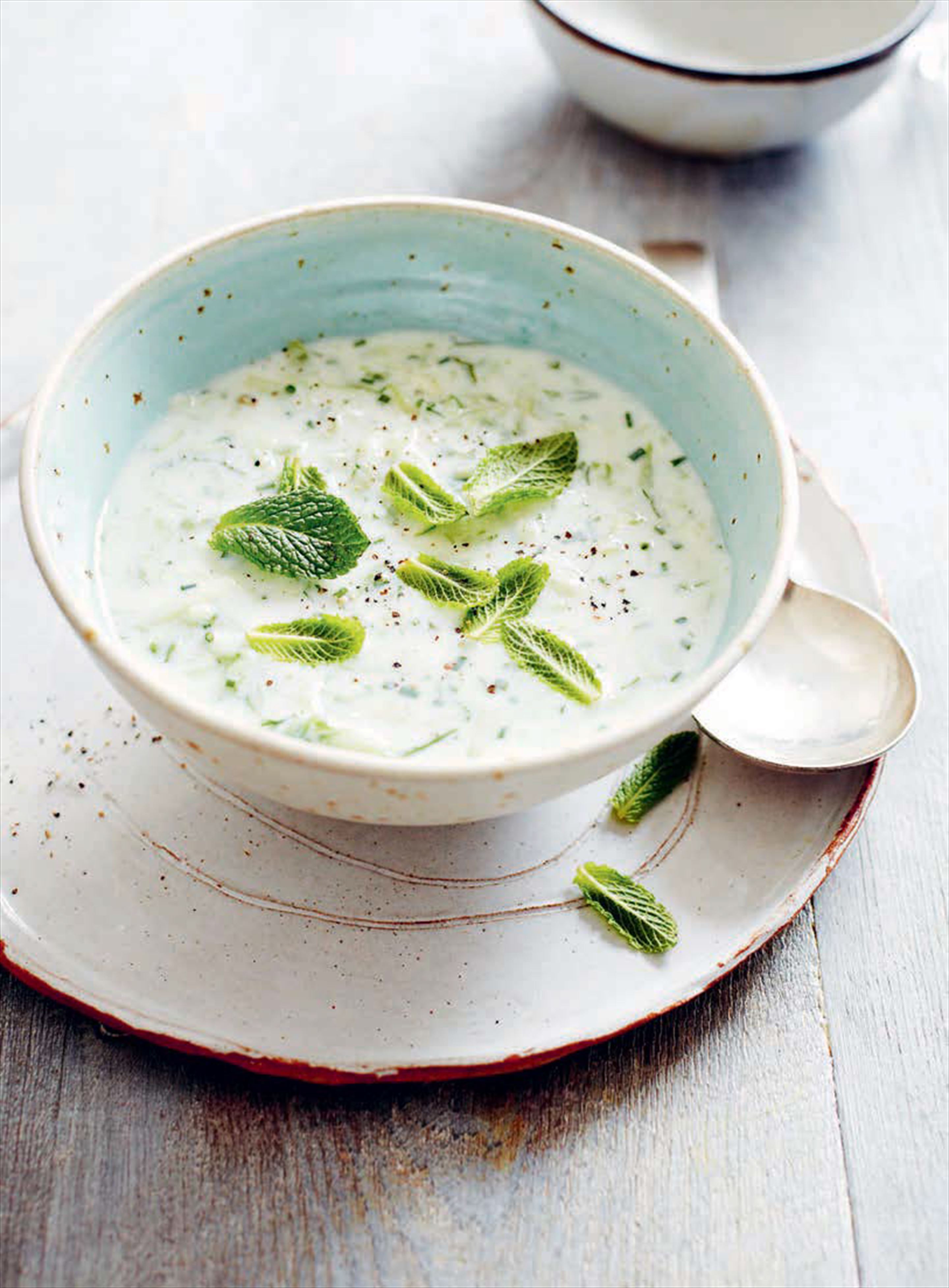 Chilled cucumber and yoghurt soup with fresh mint