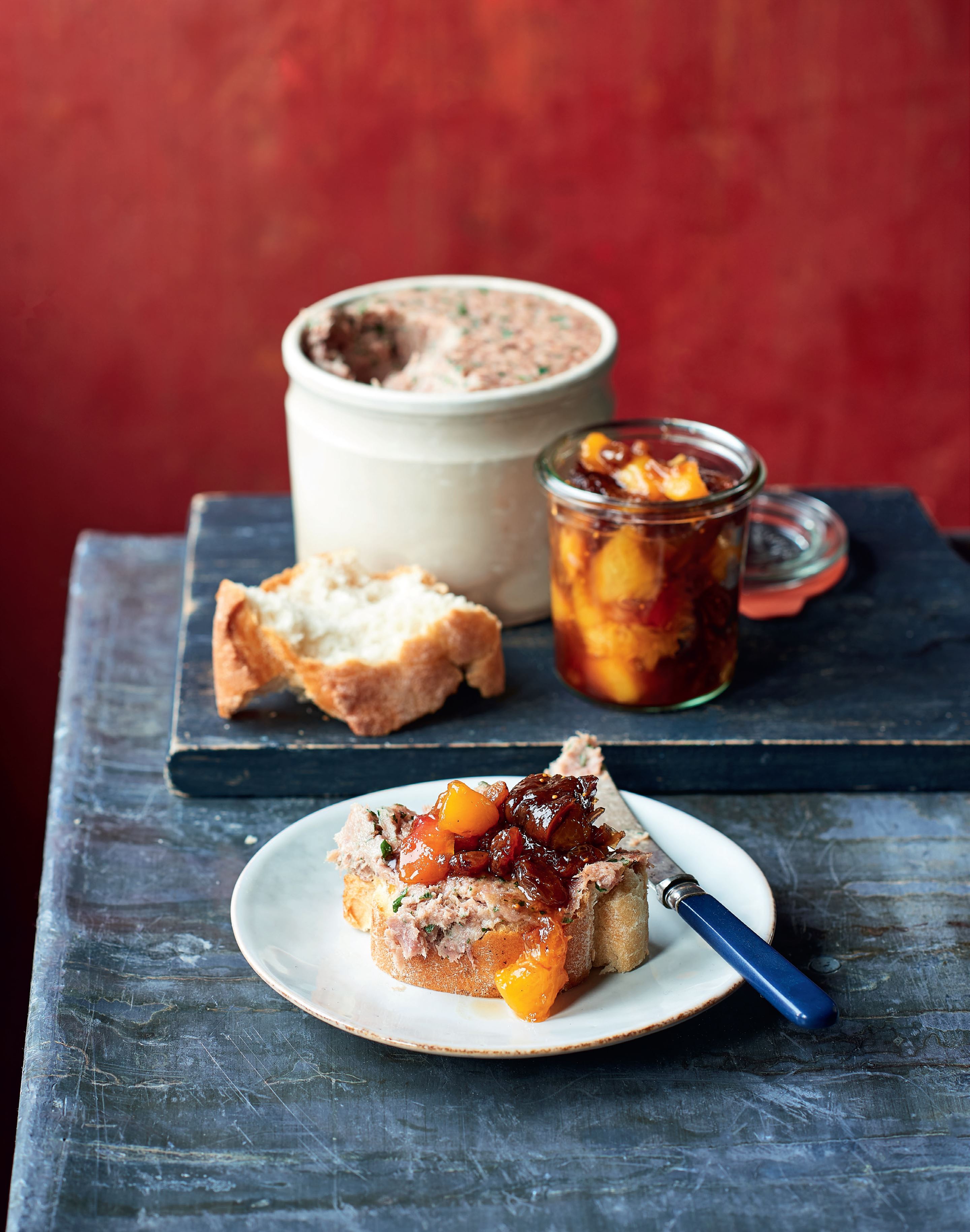 Duck rillettes with fig & peach chutney