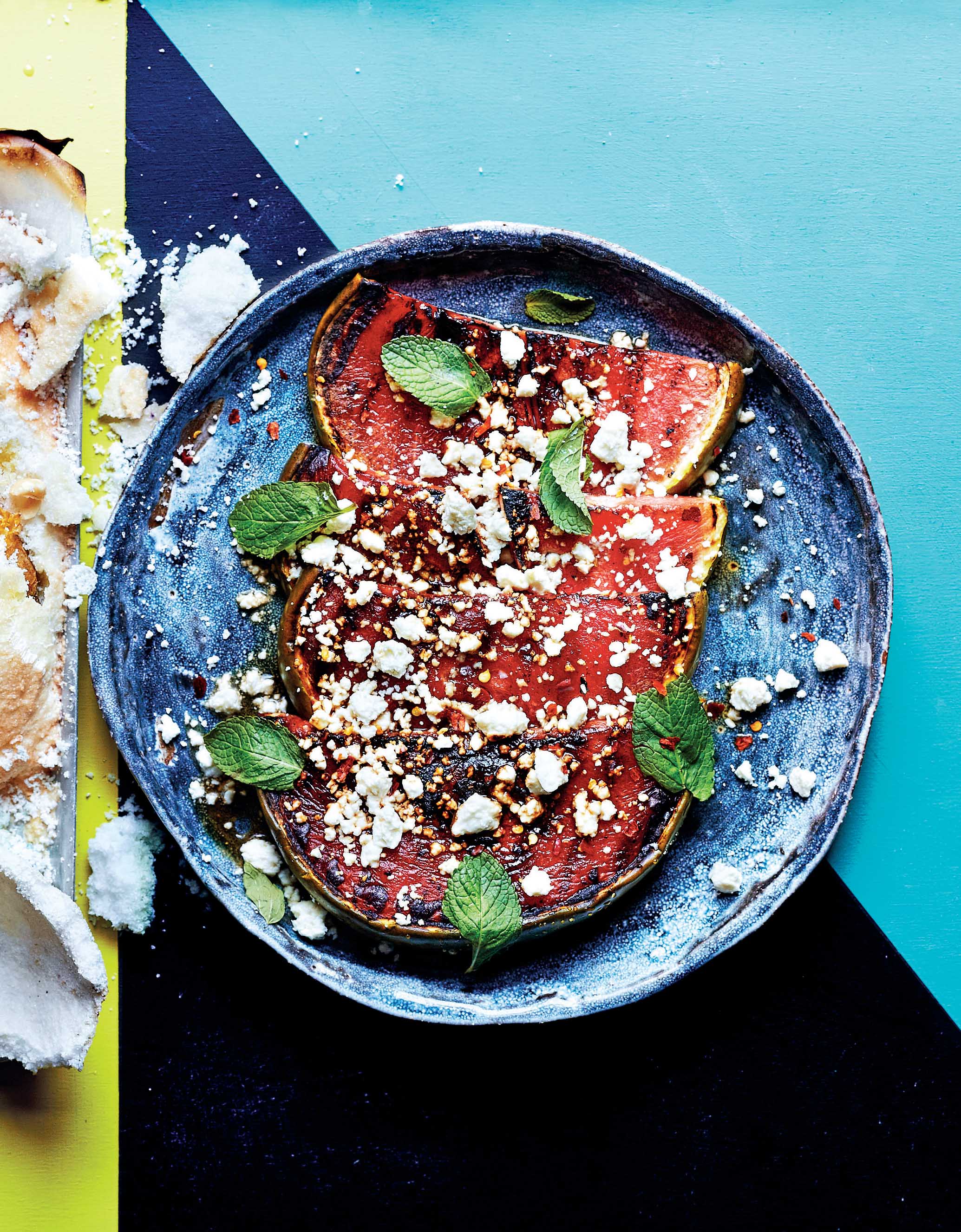 Barbecued watermelon, mint & queso fresco