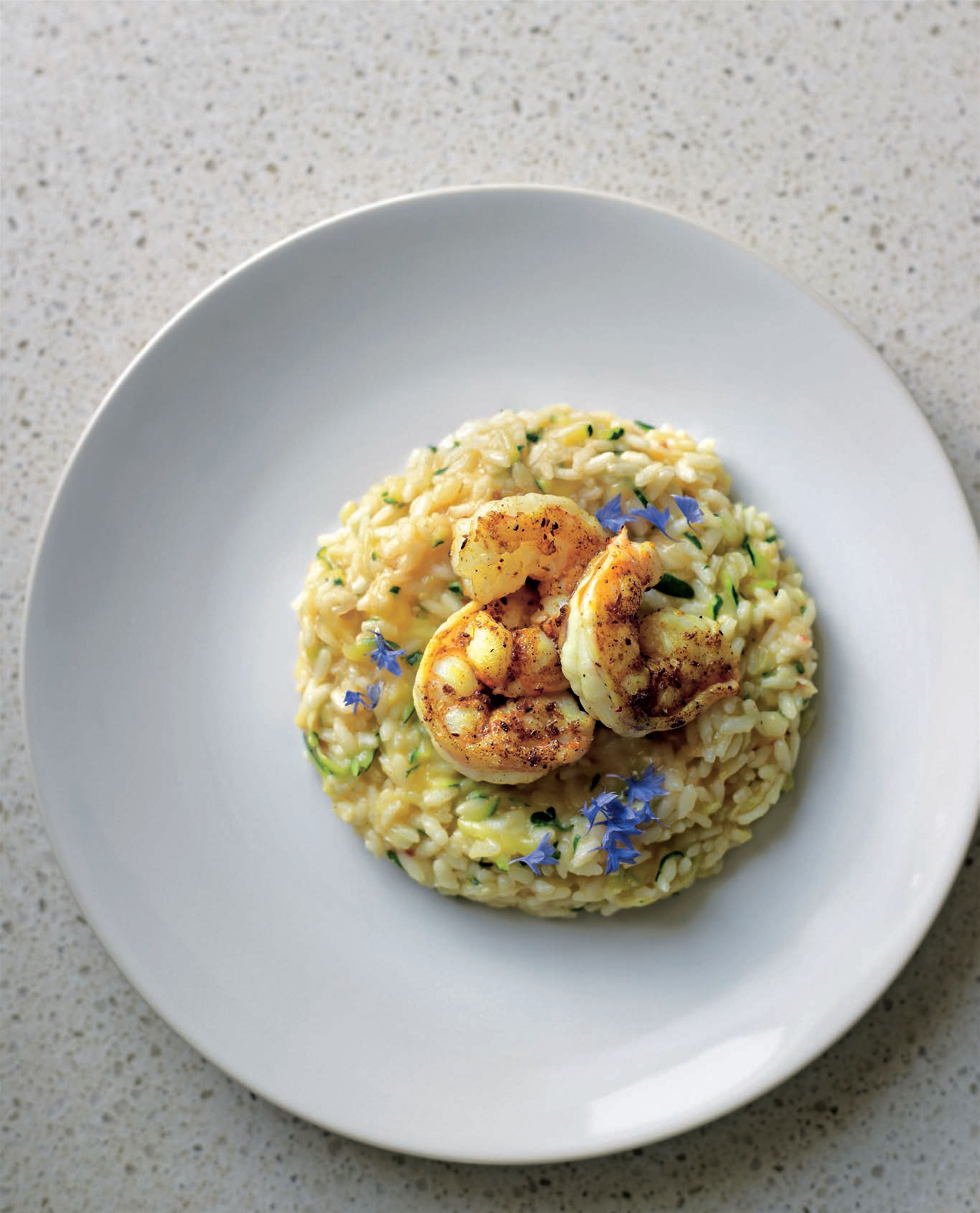 Risotto with zucchini, prawn and preserved lemon
