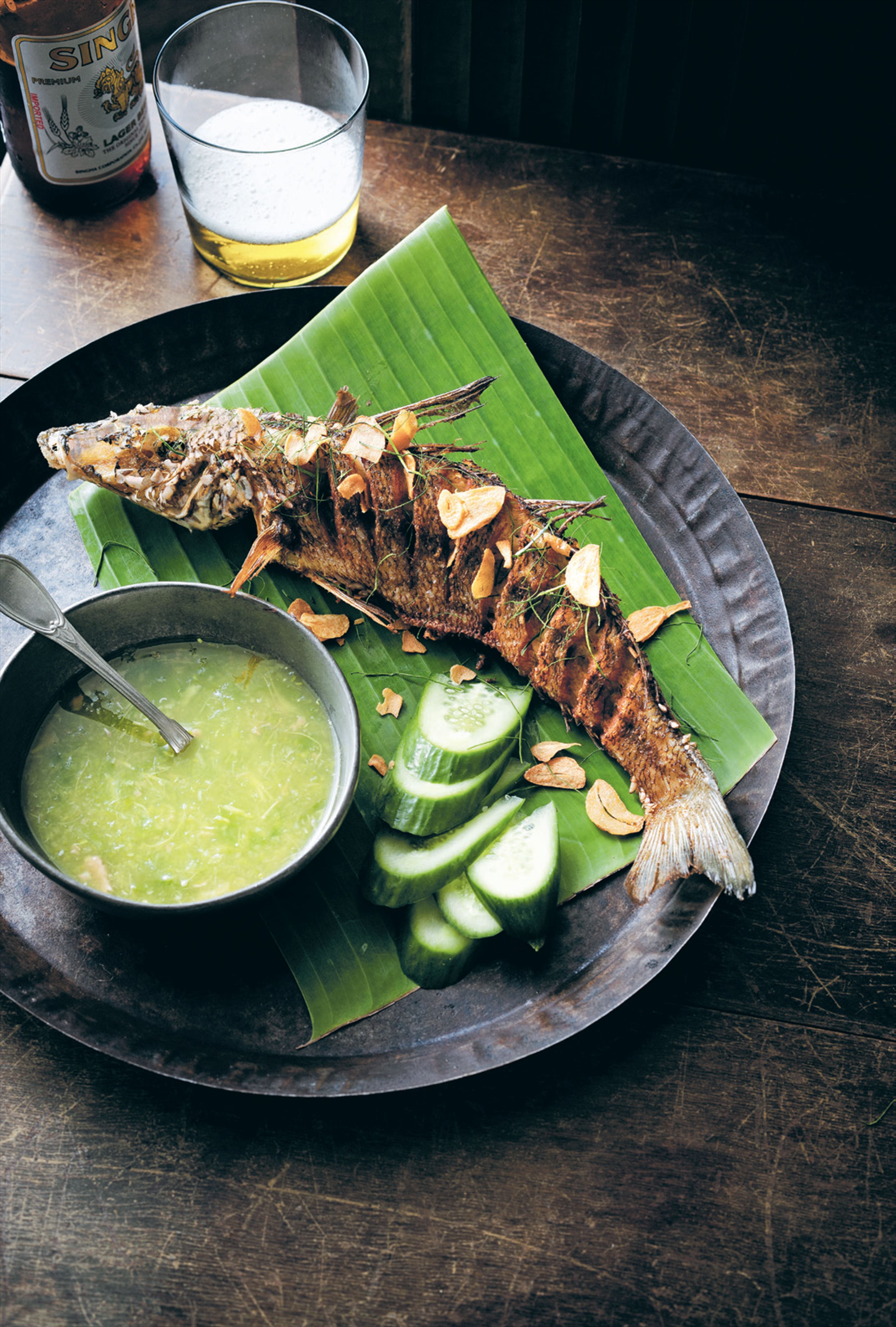 Crisp-fried whole whiting with green chilli nahm jim