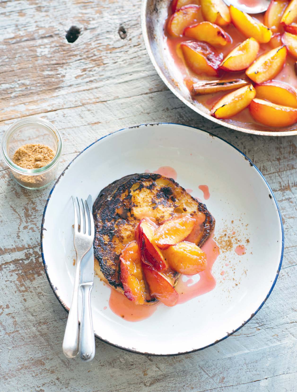 French toast with nectarines and cinnamon sugar