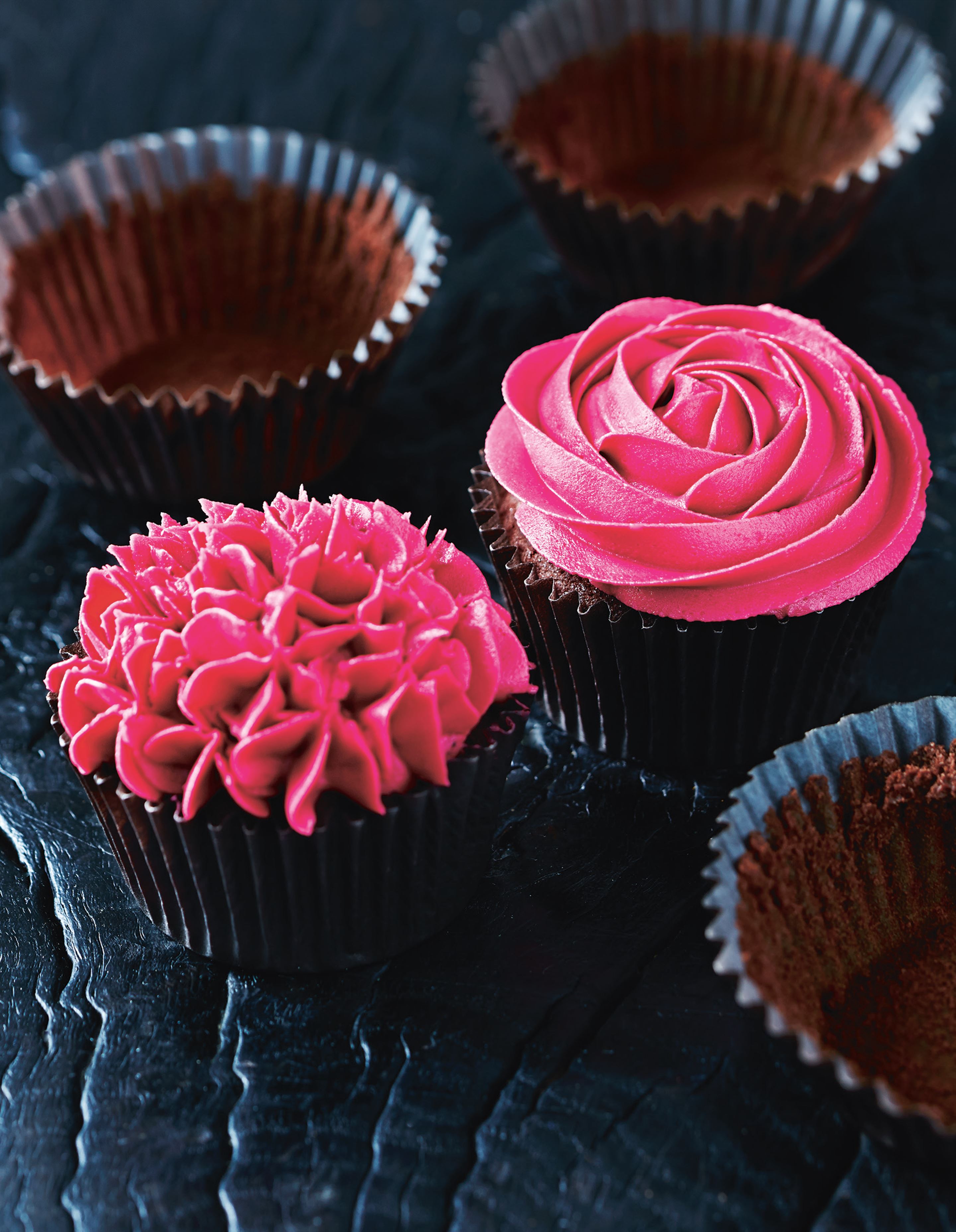 Raspberry, rose and chocolate cupcakes