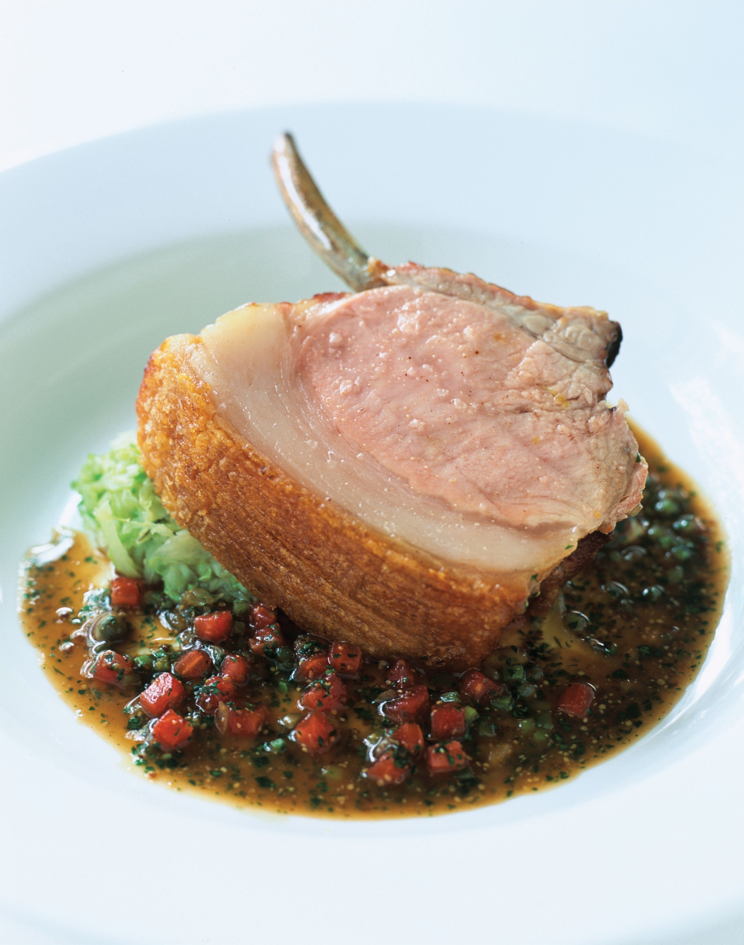 Roast rack of pork with choucroute and charcutière sauce