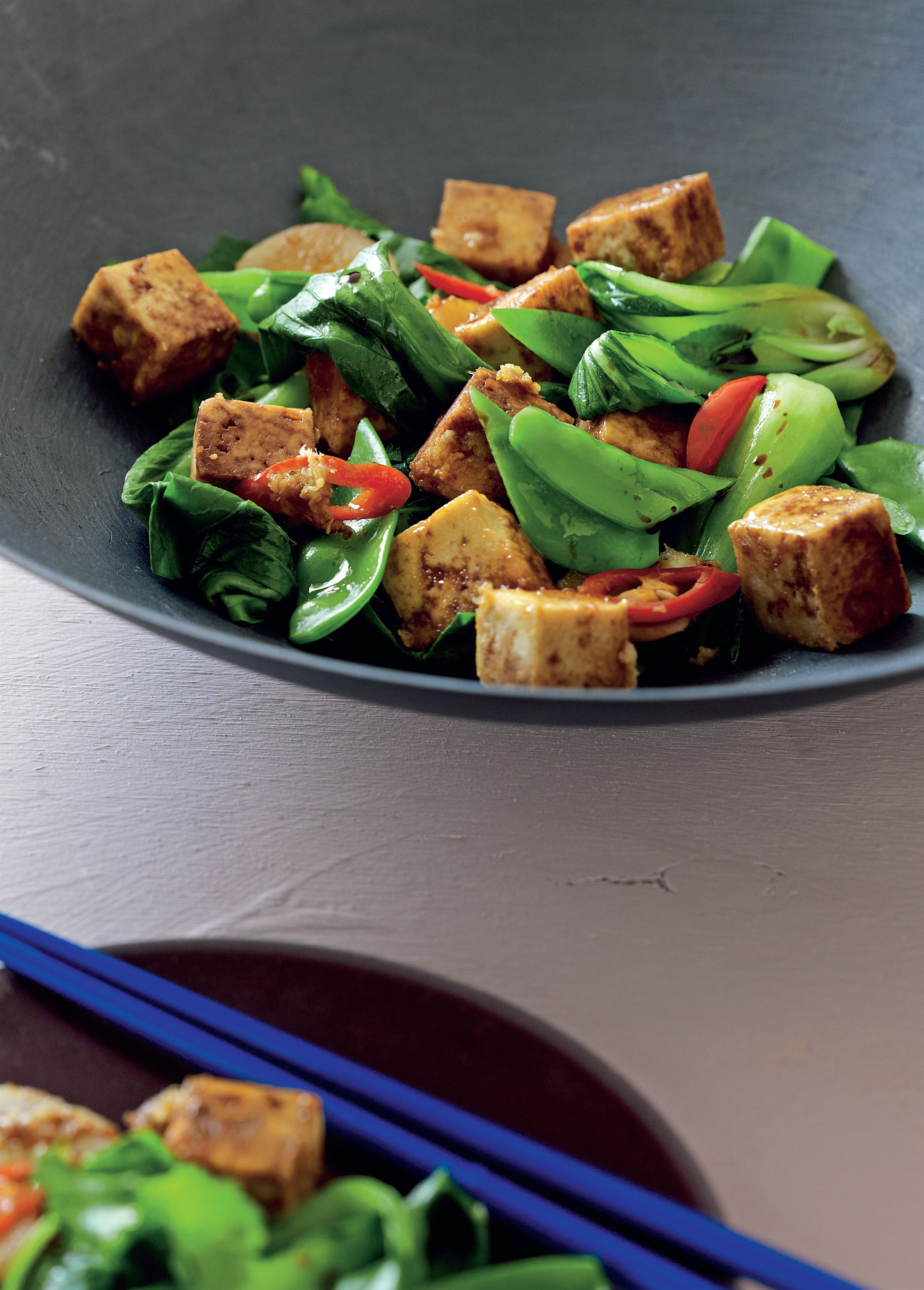 Stir-fried tofu with Asian greens