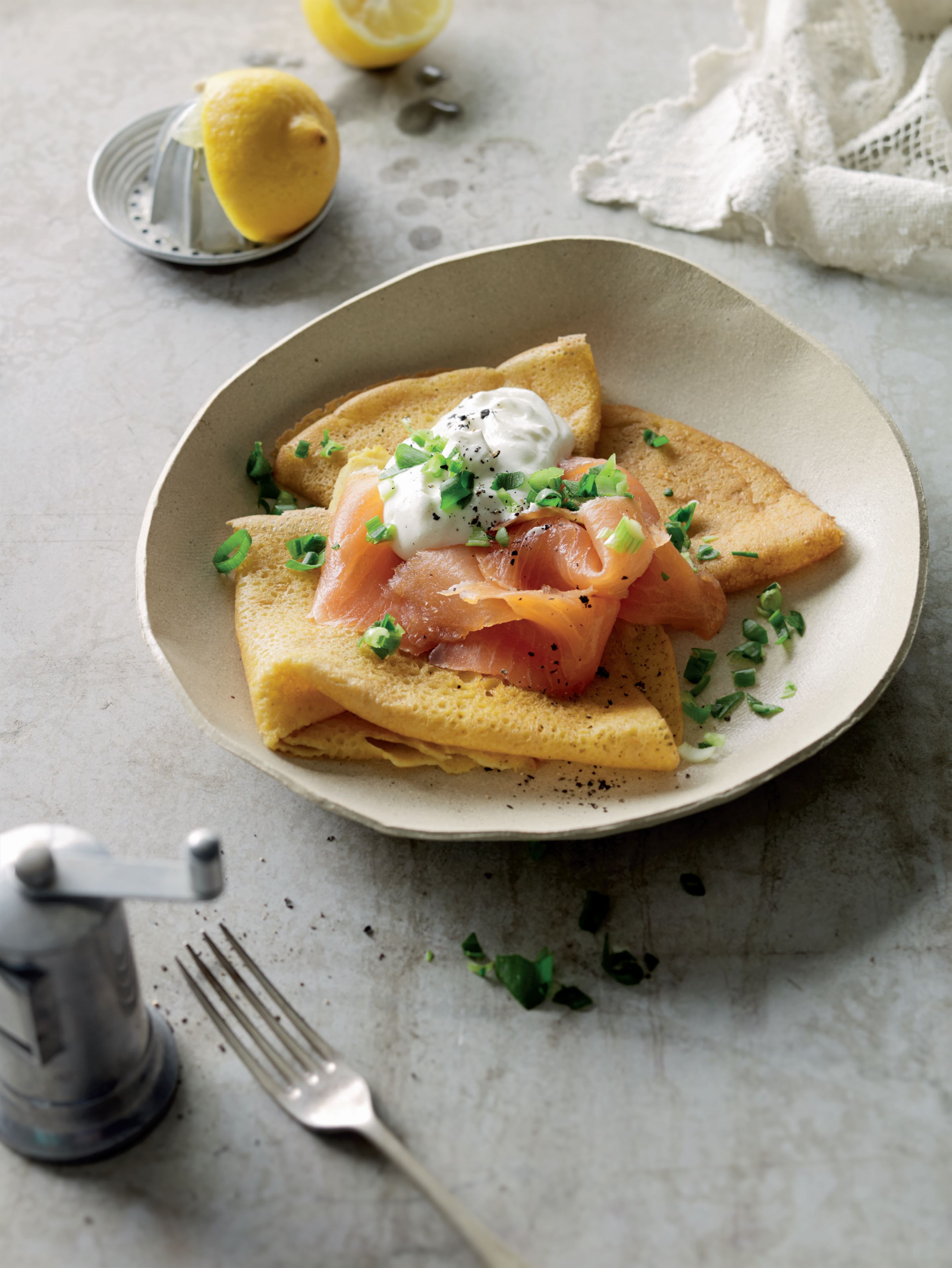 Socca with smoked salmon and whipped curds